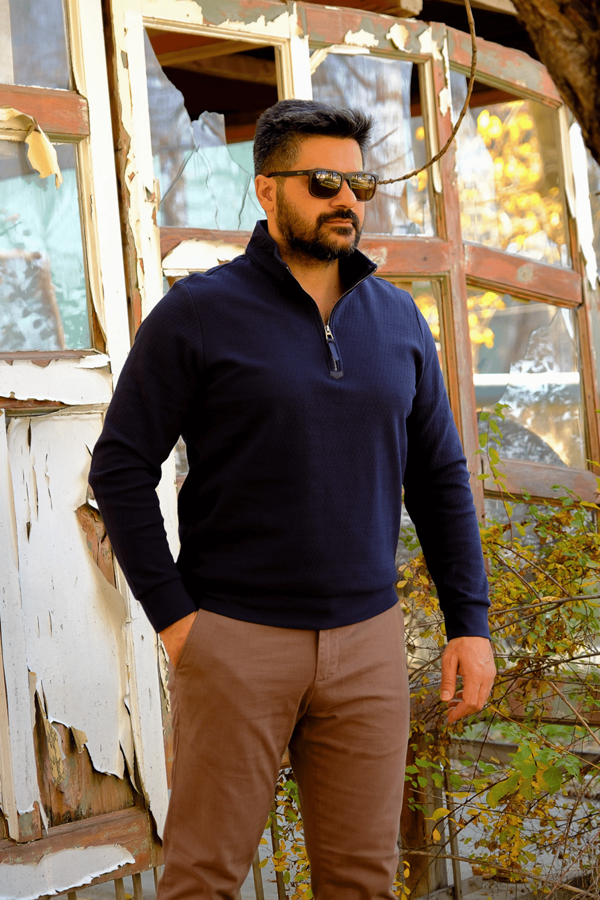 Erkek Yarım Fermuarlı Sweatshirt Lacivert