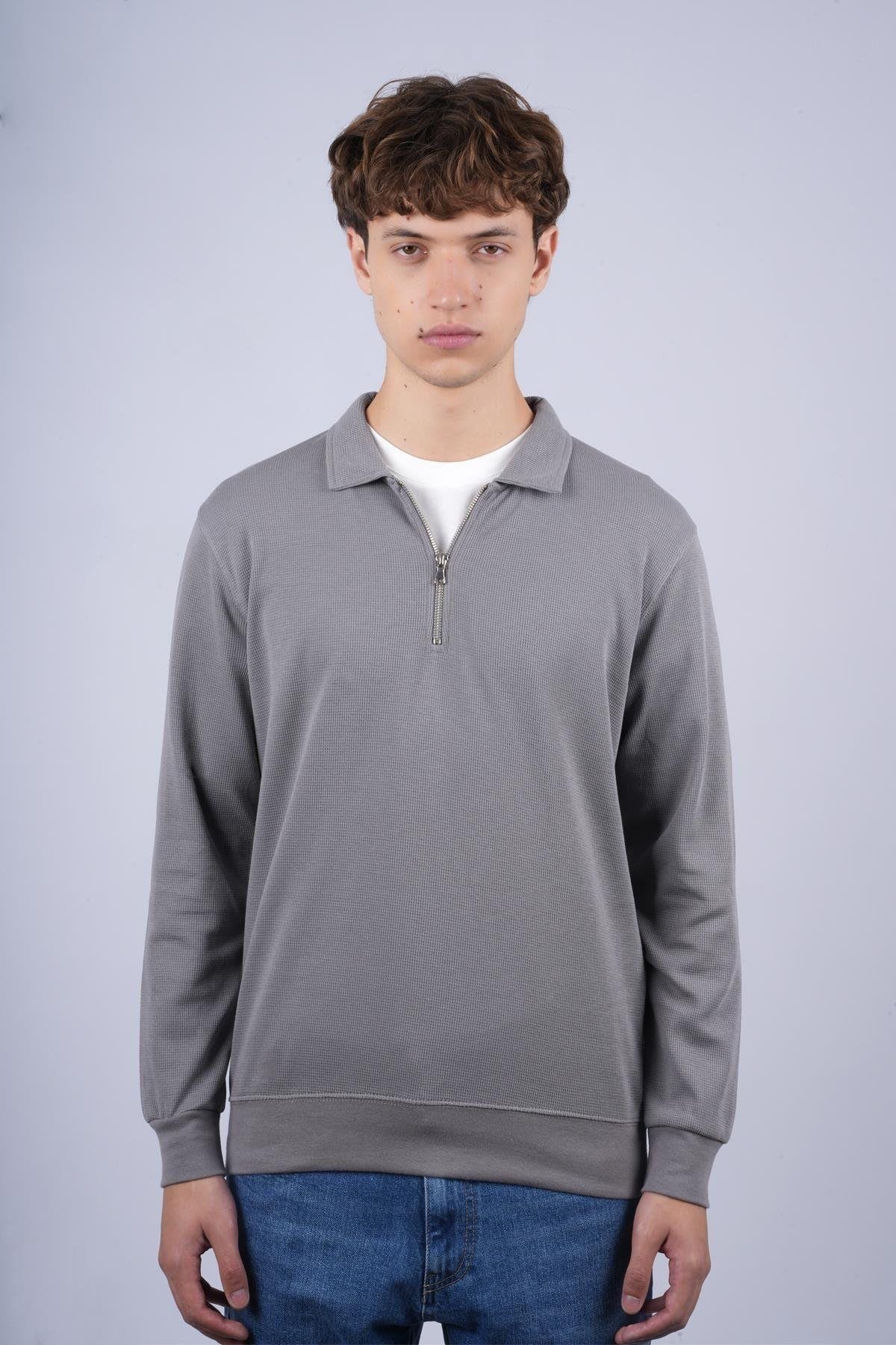 JS Polo Yaka Fermuarlı J Waffle Sweat