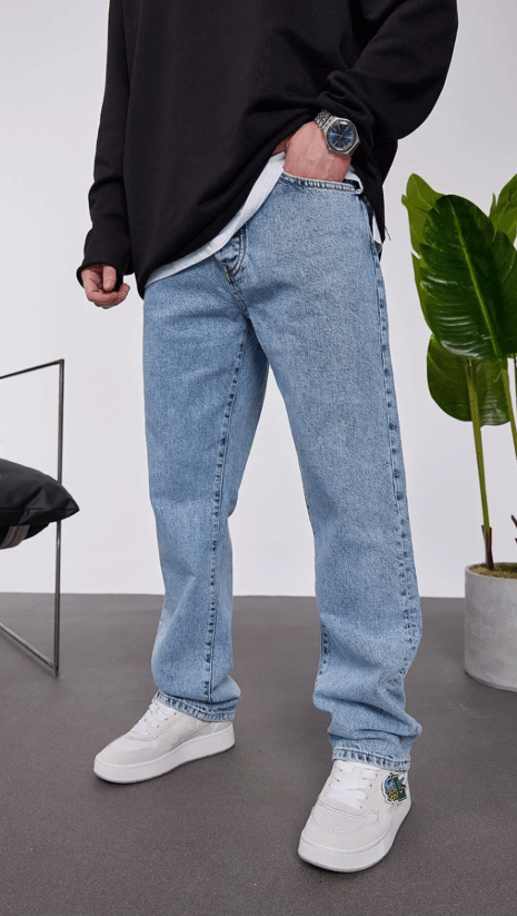 5174 Taşlamalı Açık Mavi Baggy Jean