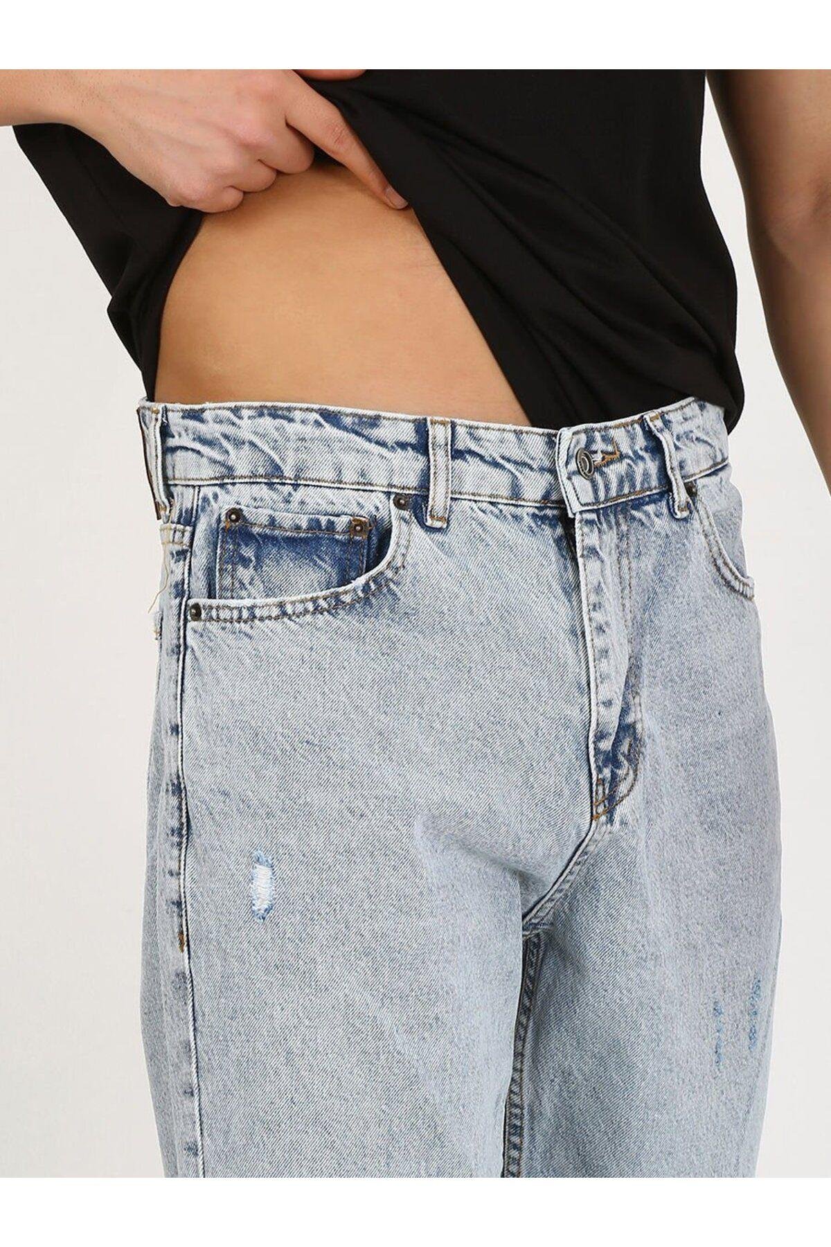 Baggy Diz Yırtık Buz Mavi Jean-Buz Mavi - 30