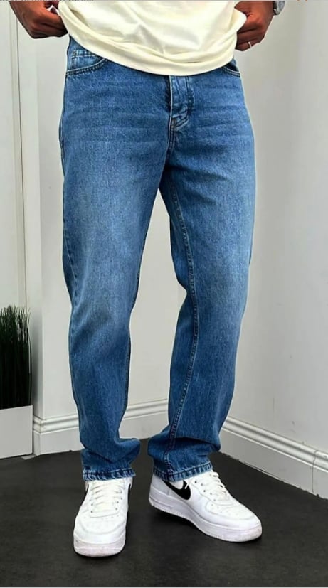 Baggy Rahat Kalıp Lacivert Taşlamalı Kot Pantolon