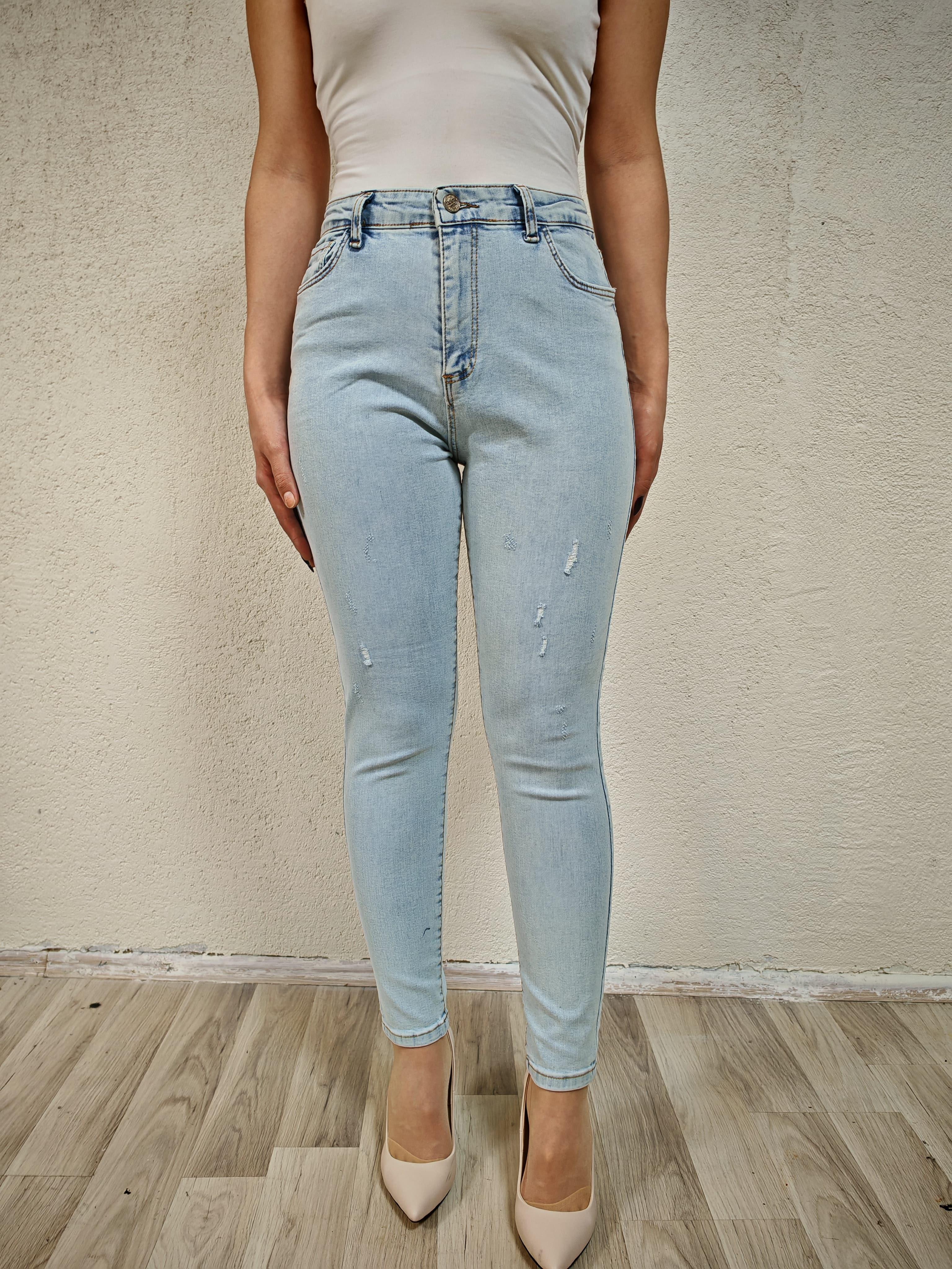 buz mavi lazer detay Slim Fit bayan jeans