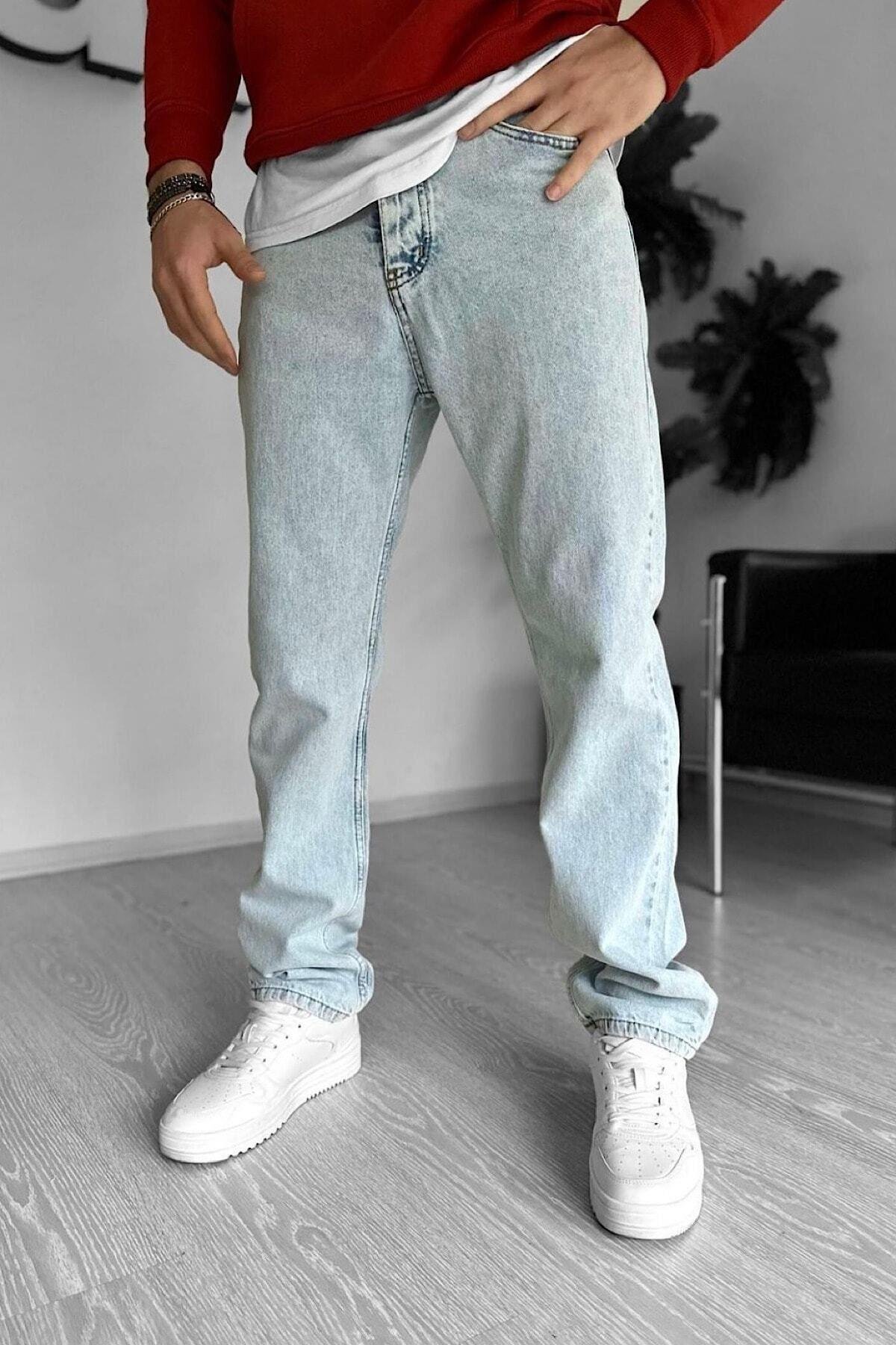 Buz Mavisi Bol Kesim Kot Pantolon