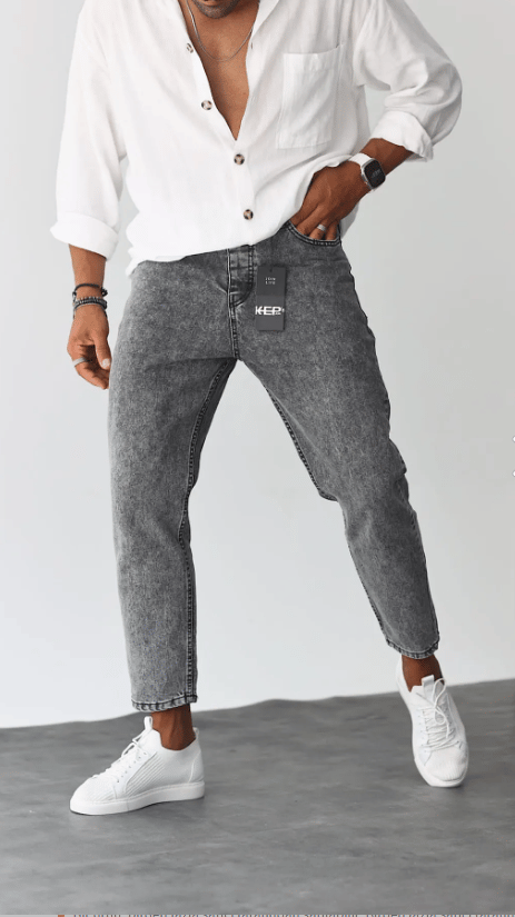 DNMMAN Erkek Boyfriend Fit Yıkamalı Lazer İşlemli Jean
