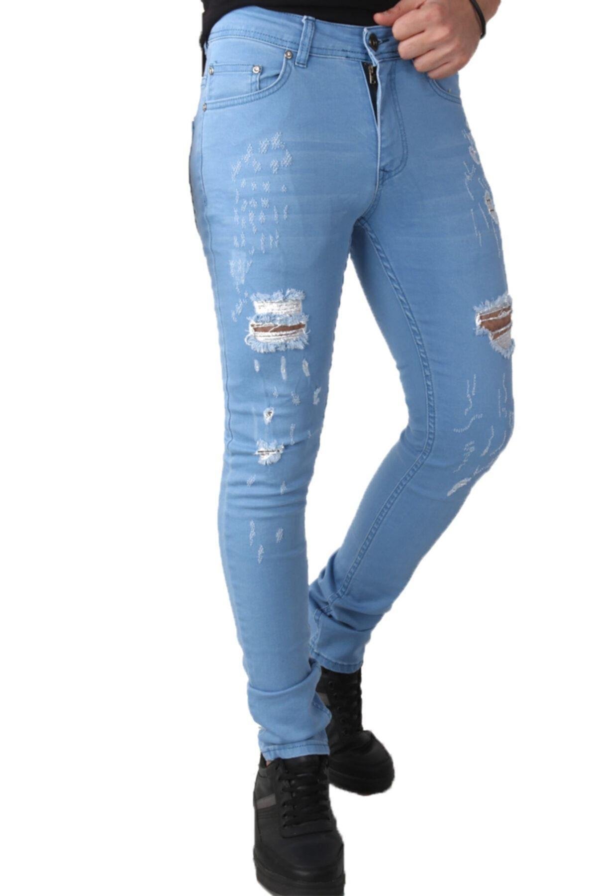 Erkek Açık Mavi Denim Spor Pantolon