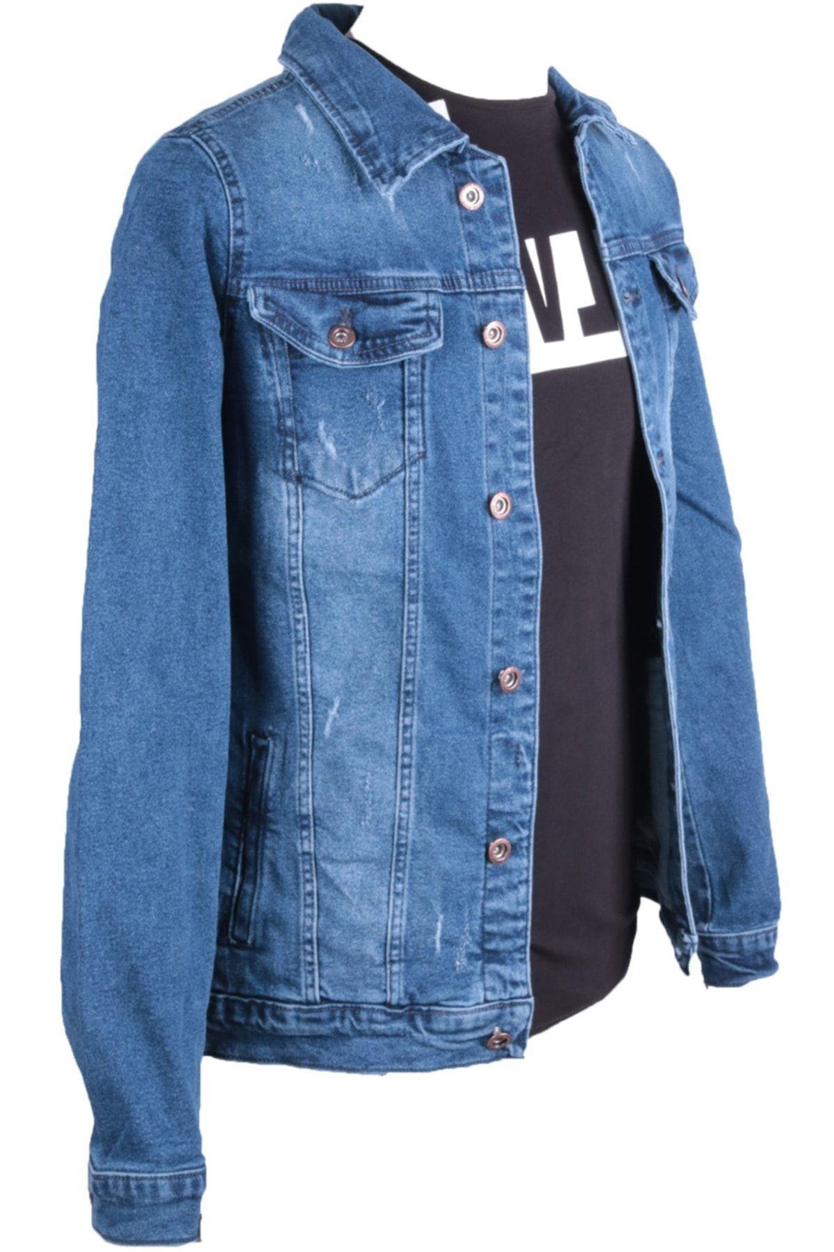 Erkek Denim Mont ,mavi Kot Ceket Vikings Jeans