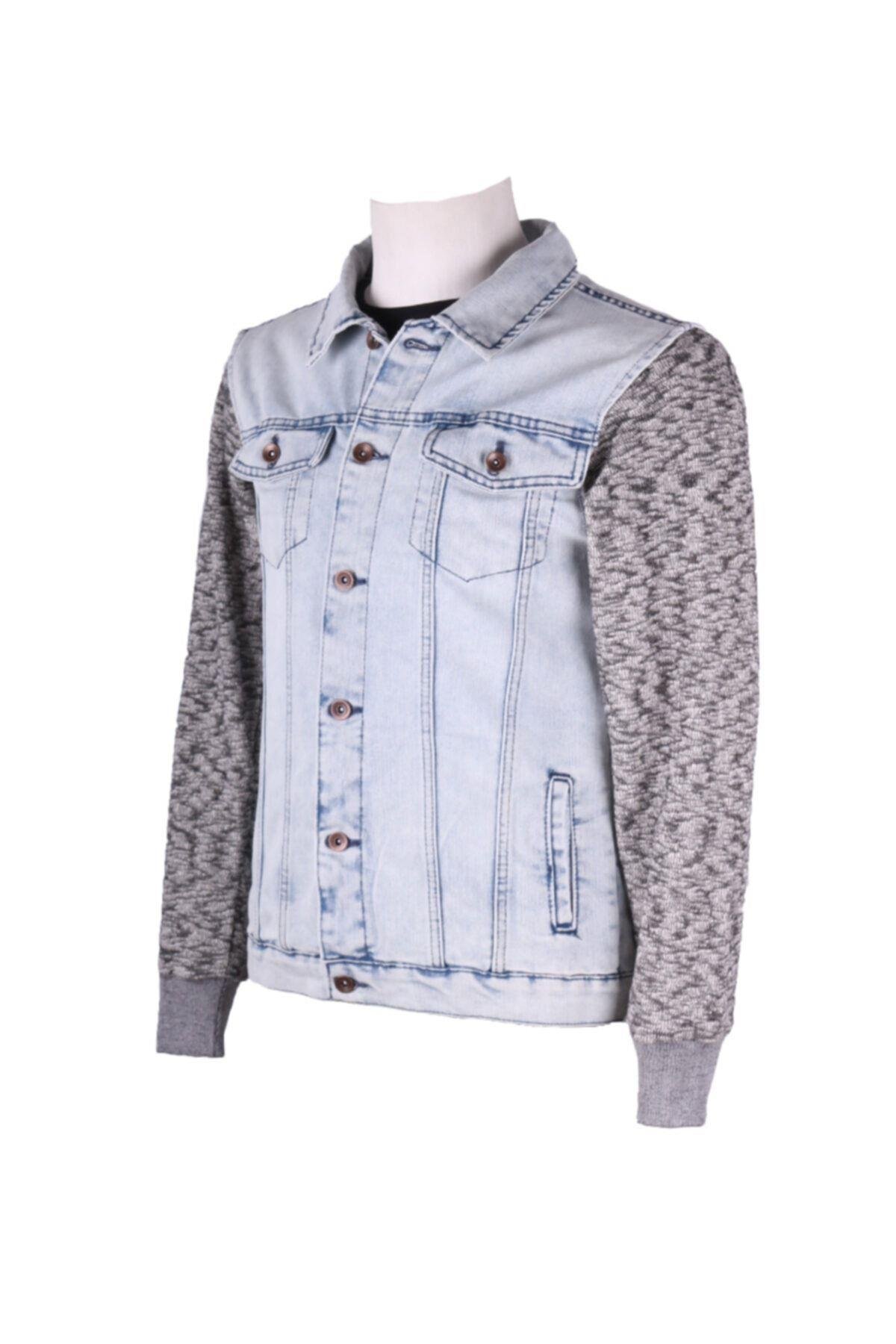 Erkek Denim Mont Polar Kol Buz Mavi Kot Ceket