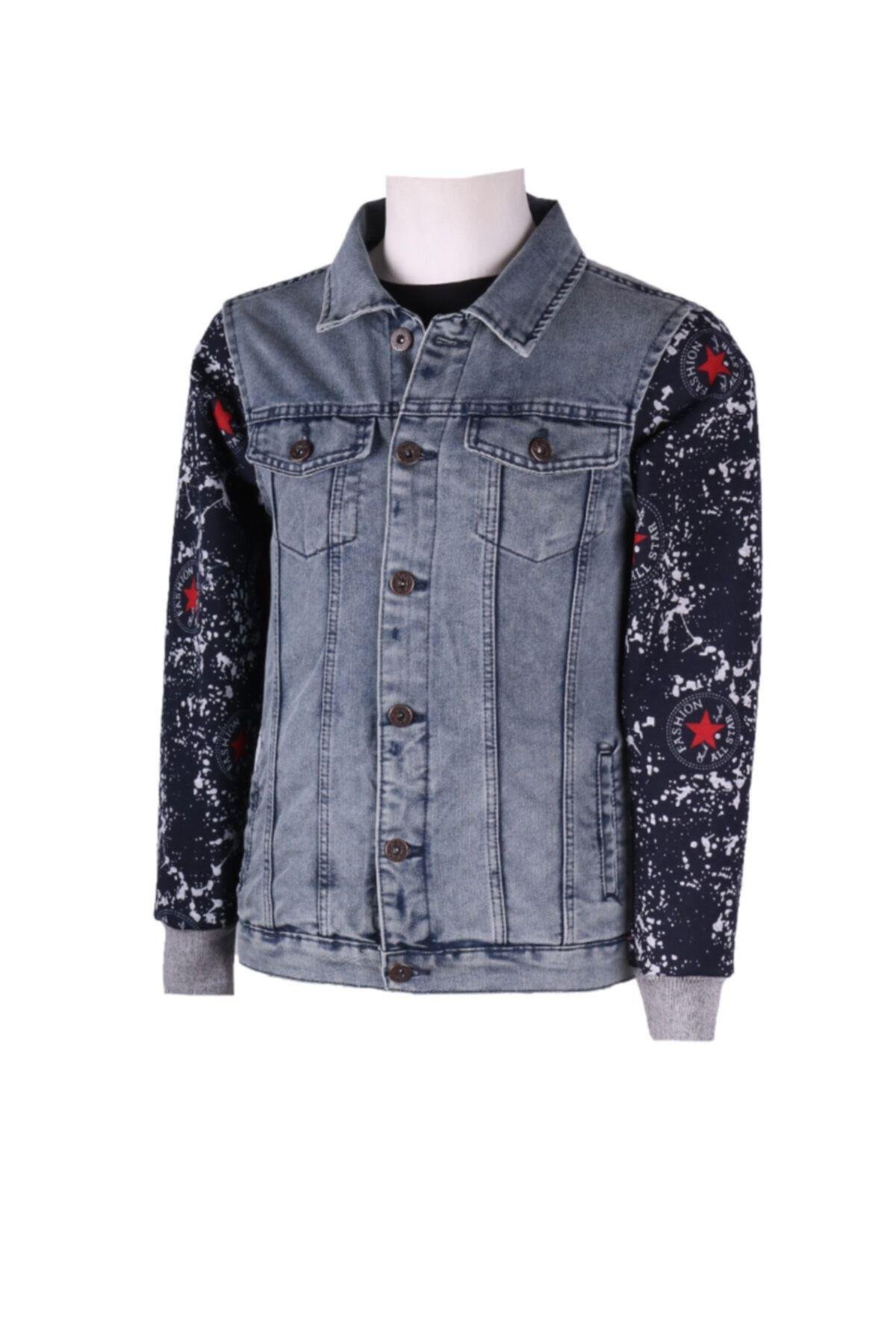 Erkek Denim Mont Yıldız Baskılı Kot Ceket