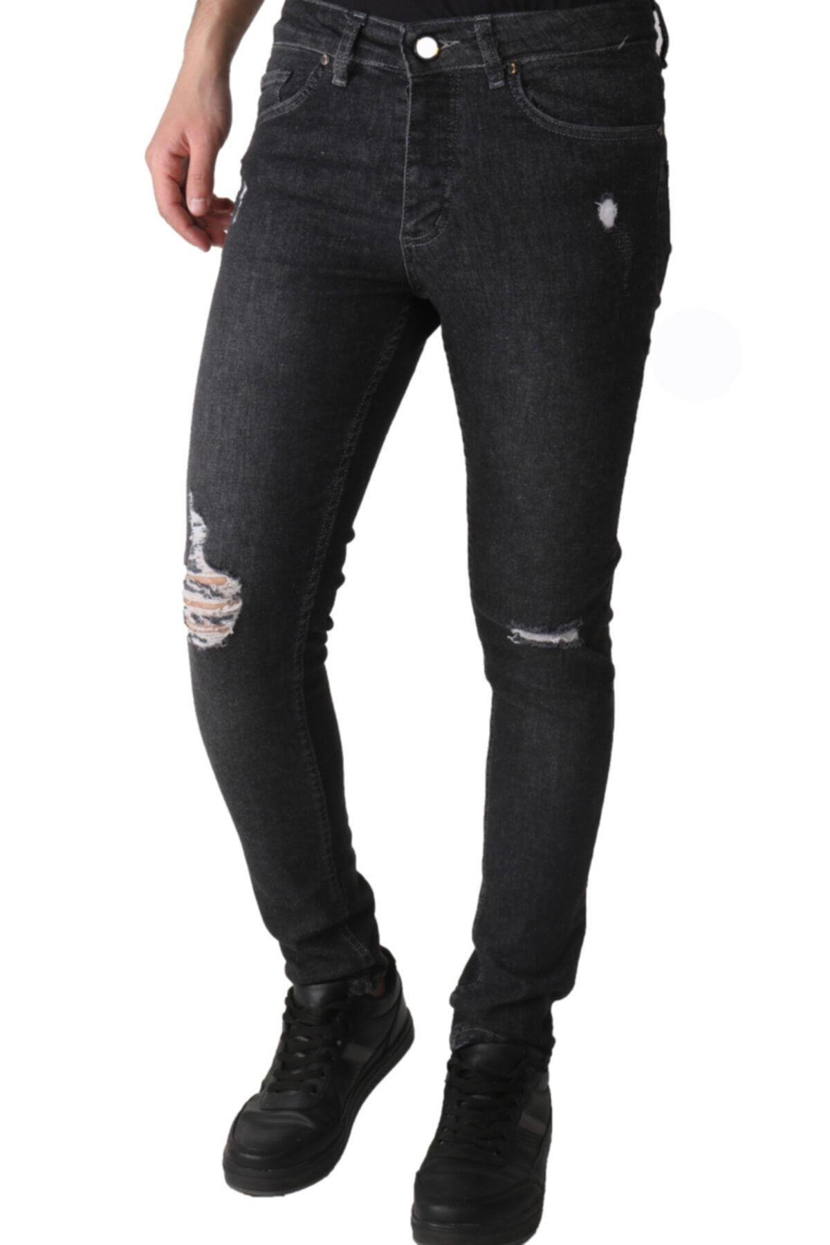 Erkek Denim Pantolon Lzr Işlmli Trend Siyah