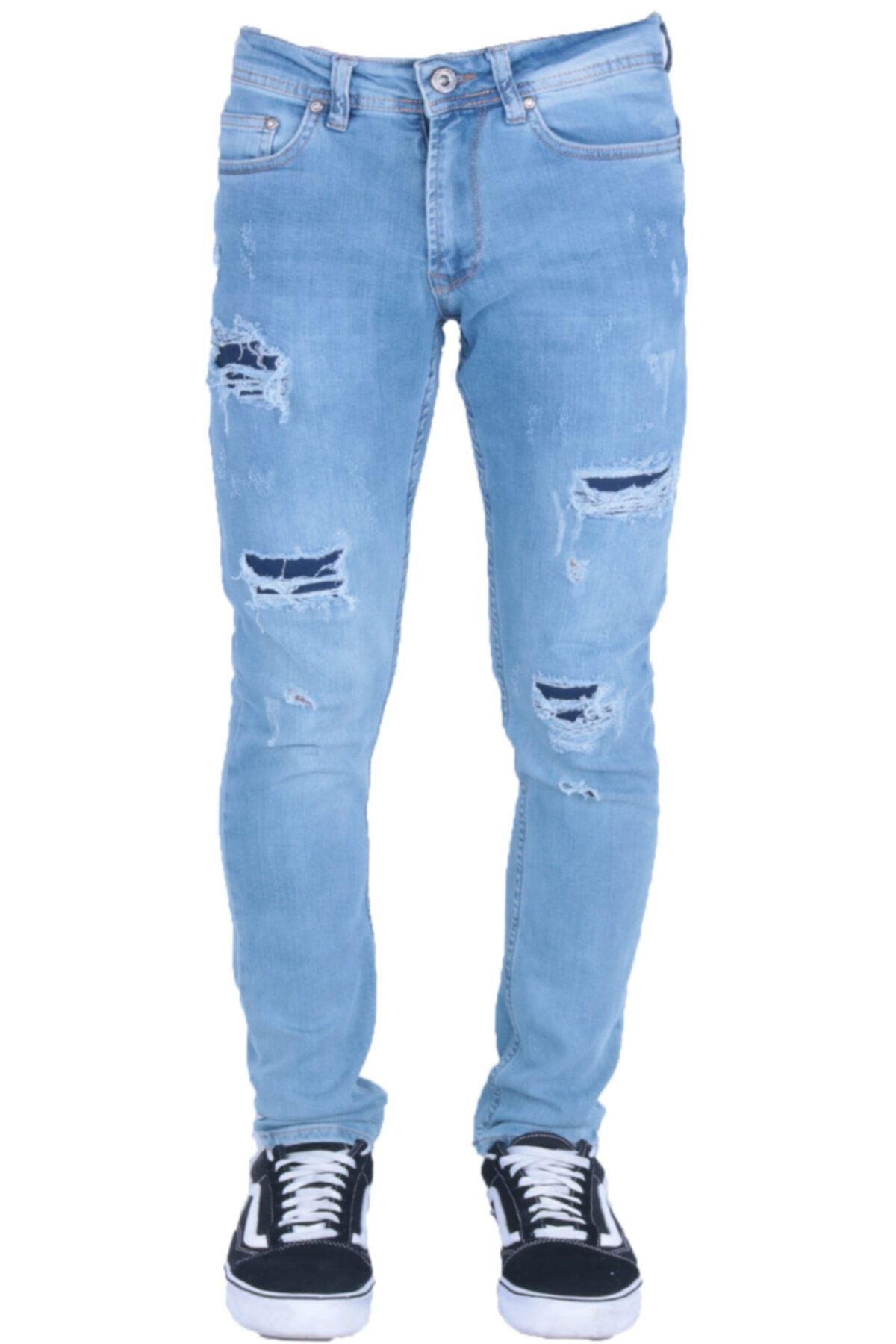Erkek Denim Prç Ve Lzr Işlmli Spor Giyim Trend Mavi