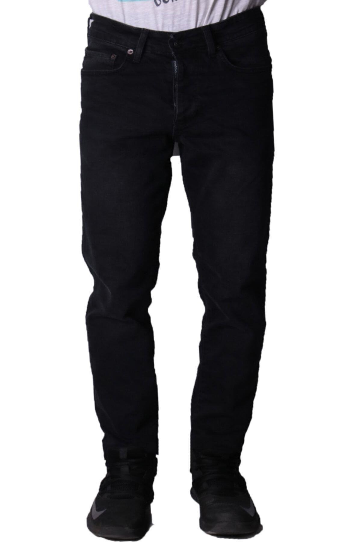 Erkek Jeans - Esnek Denim Pantolon - Siyah Kot Boru Paça