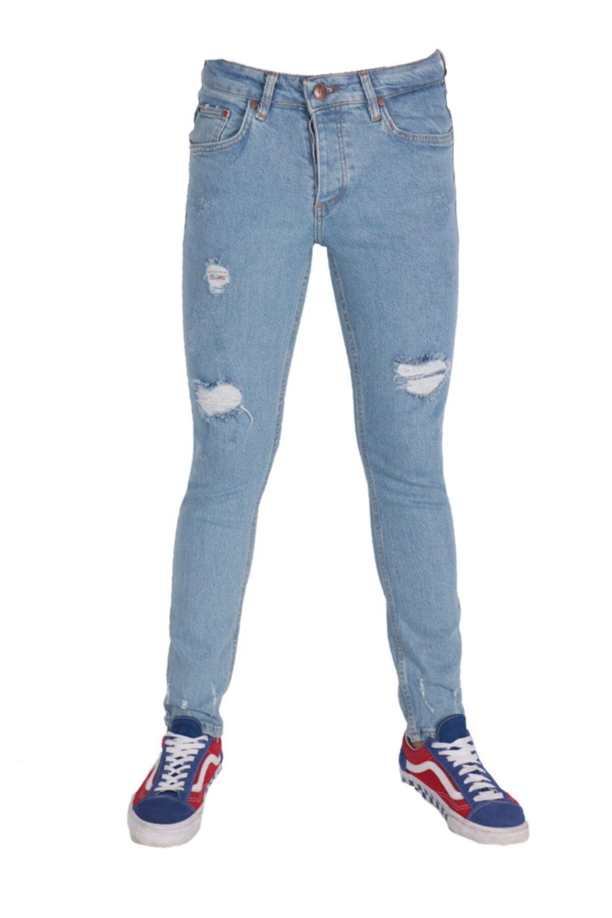 Erkek Lacivert İşlemeli Jean