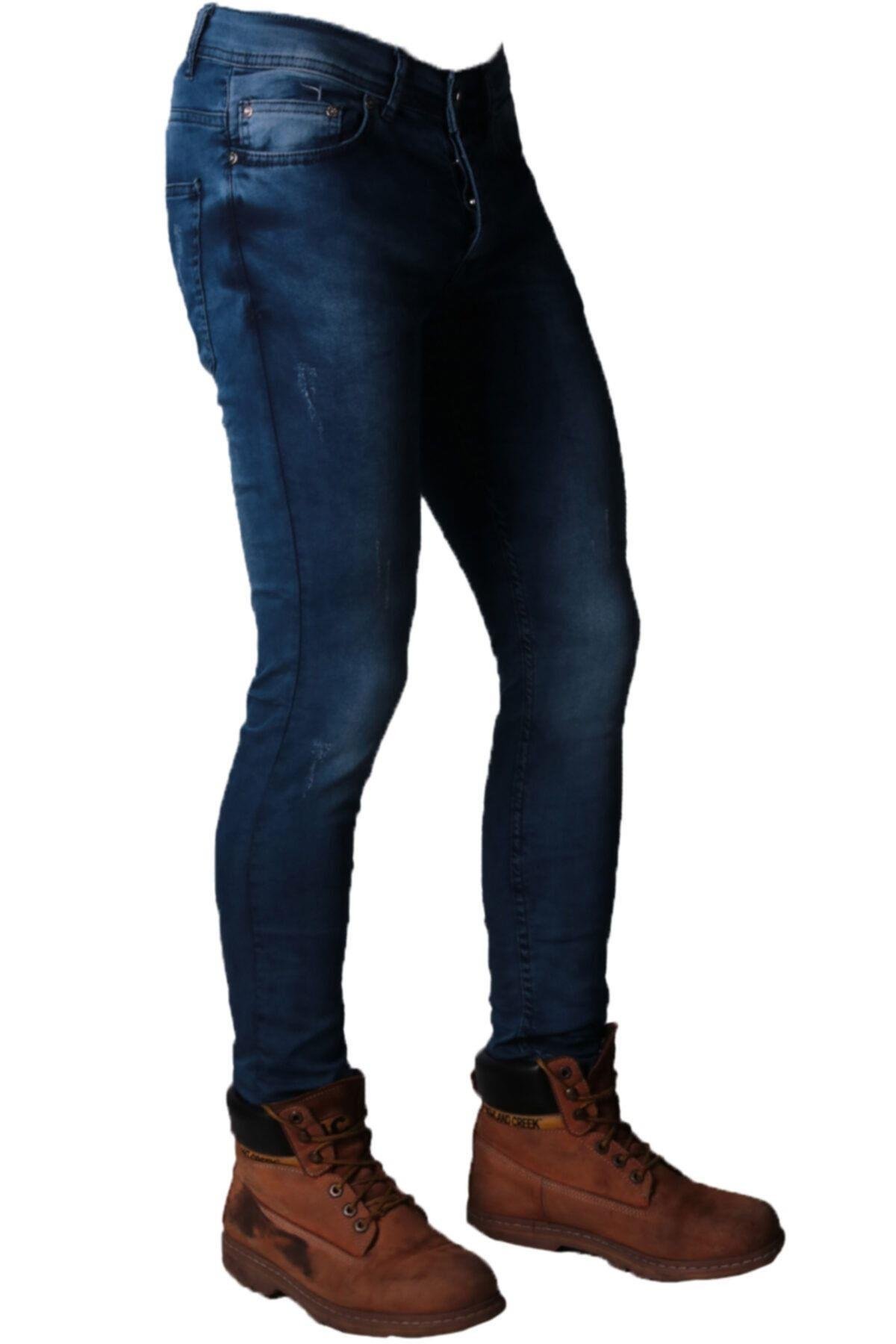 Erkek Likralı Denim - Kot Pantolon Koyu Mavi Jeans