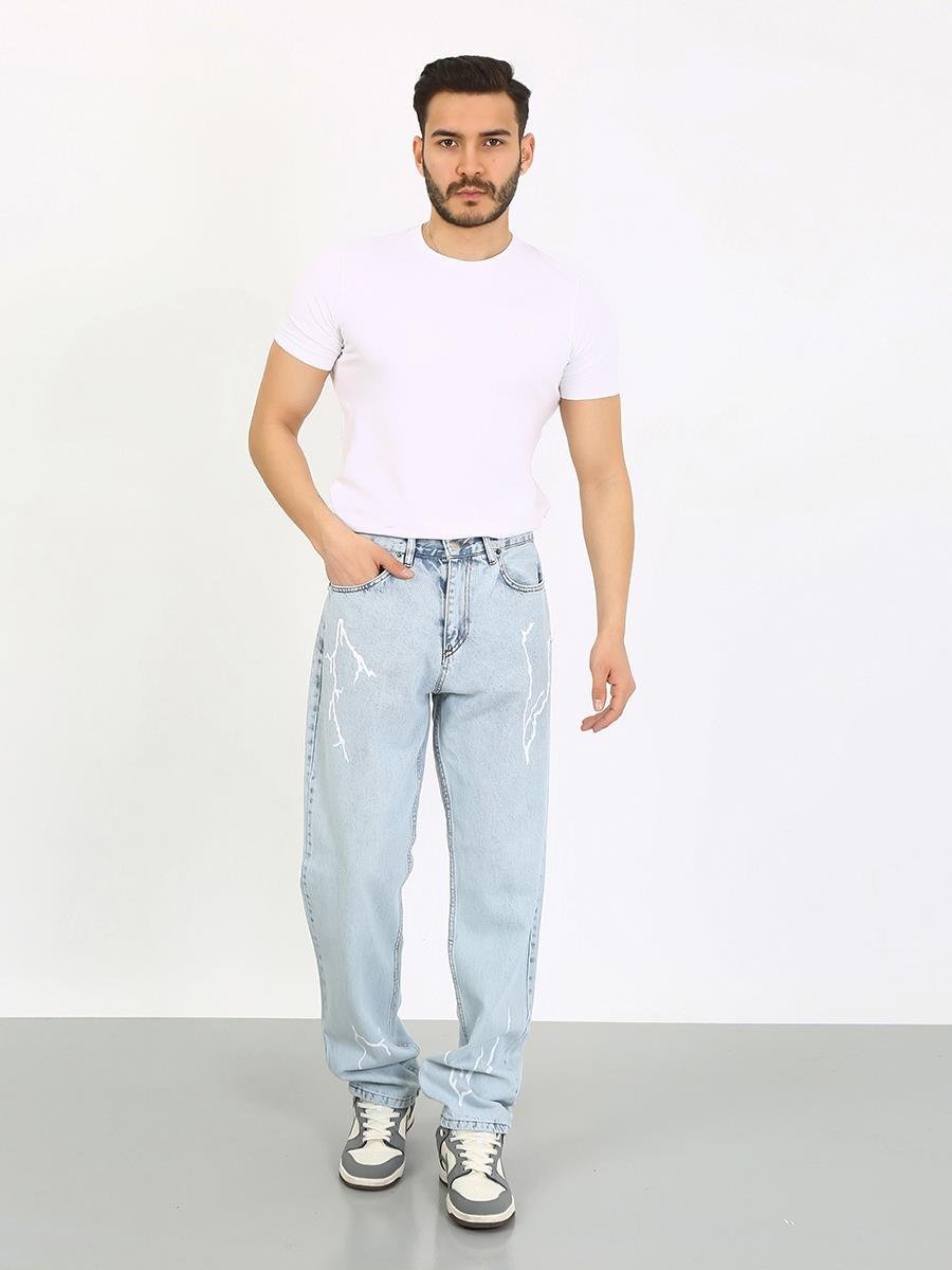 Erkek Şimşek Desenli Baggy Pantolon