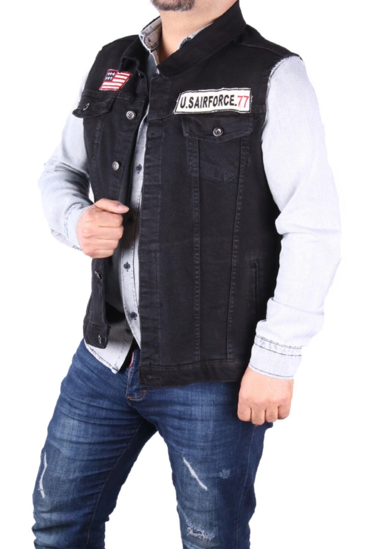 Erkek Siyah Denim Armalı Yelek