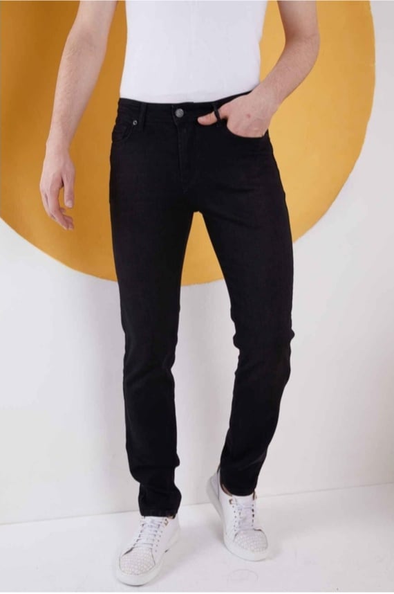 Erkek Siyah Düz Regular Fit Likralı Düz Paça Kot Pantolon