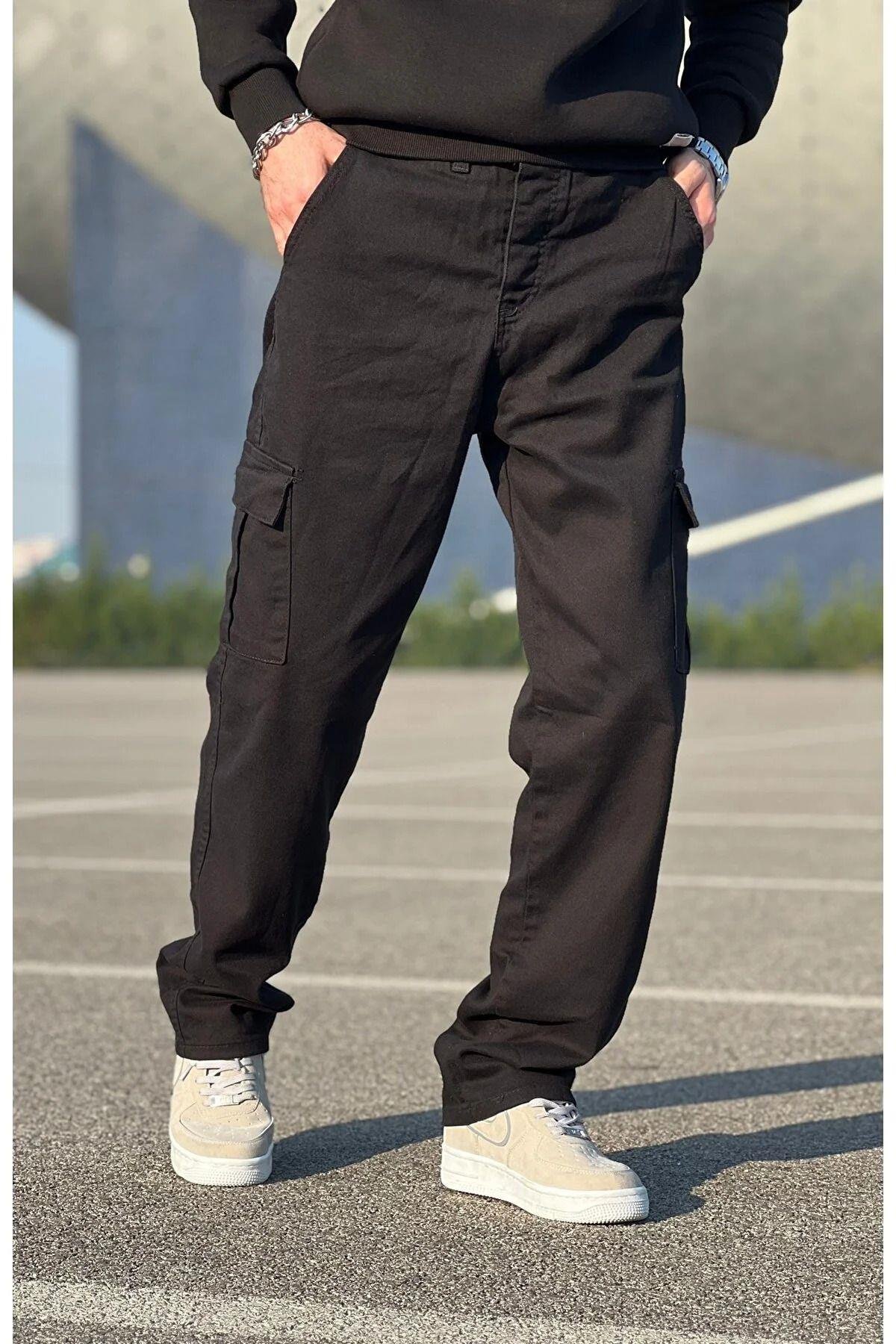 Erkek Siyah Kargo Cepli Baggy Pantolon