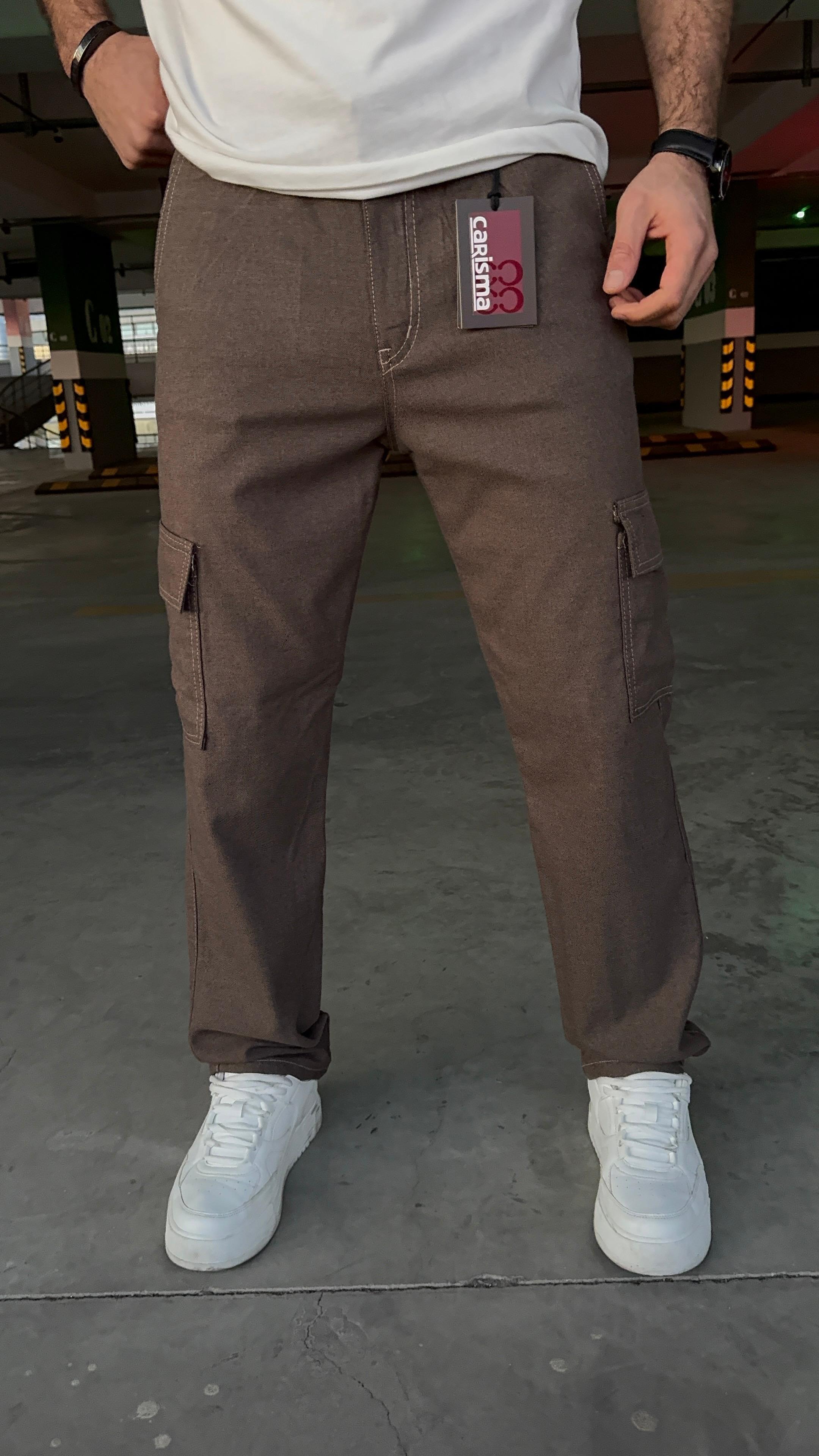 Erkek Viscon Kahverengi kargo cep Baggy Pantolon