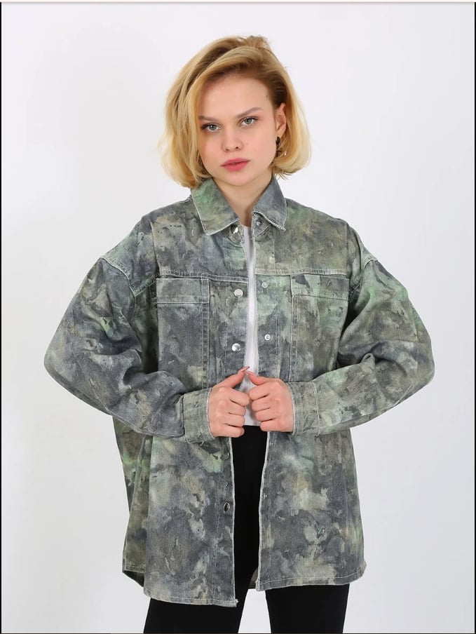 Kadın Oversize Desenli Kot Ceket