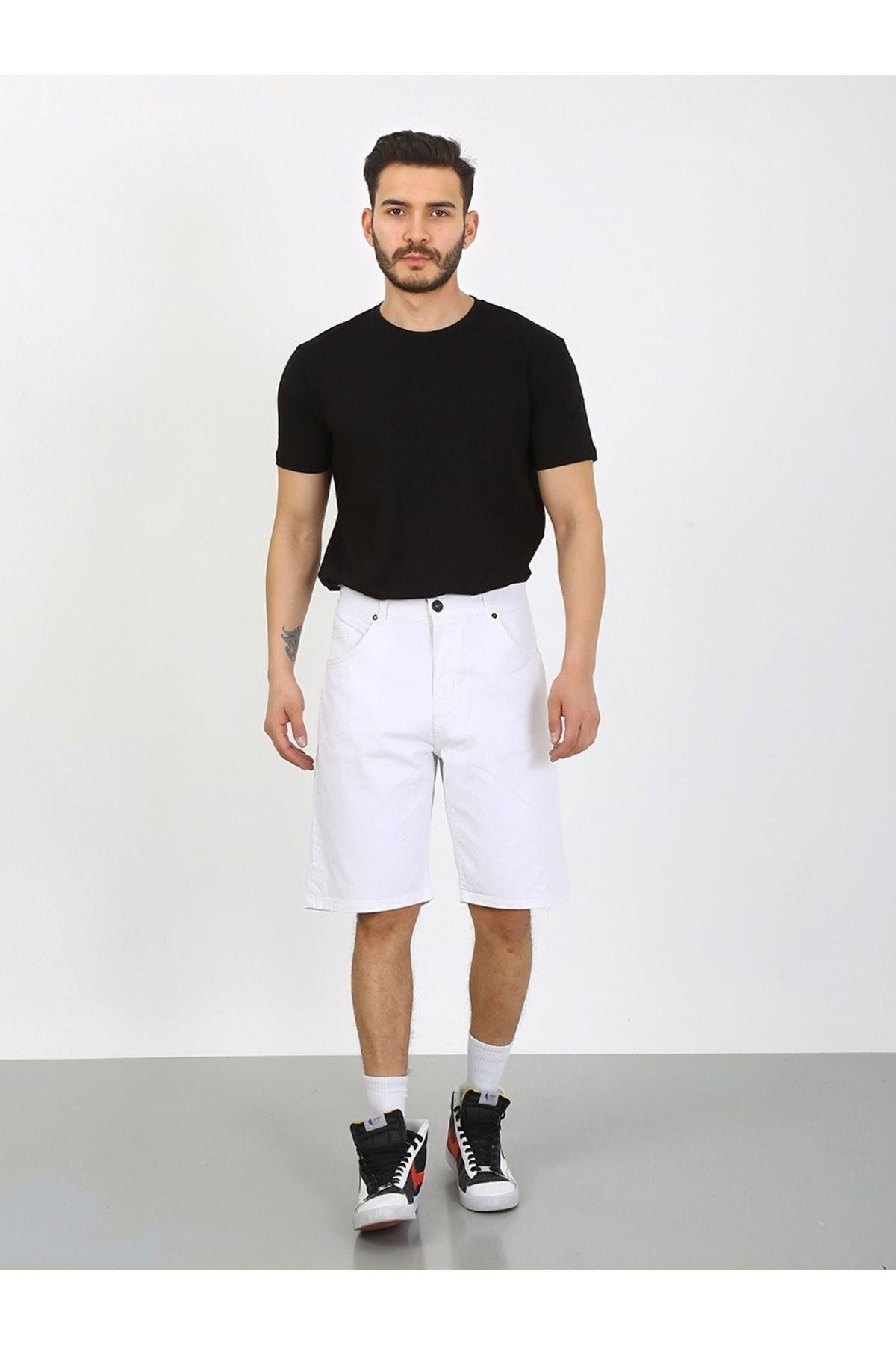 Kaizer Denim Erkek Beyaz Baggy Şort