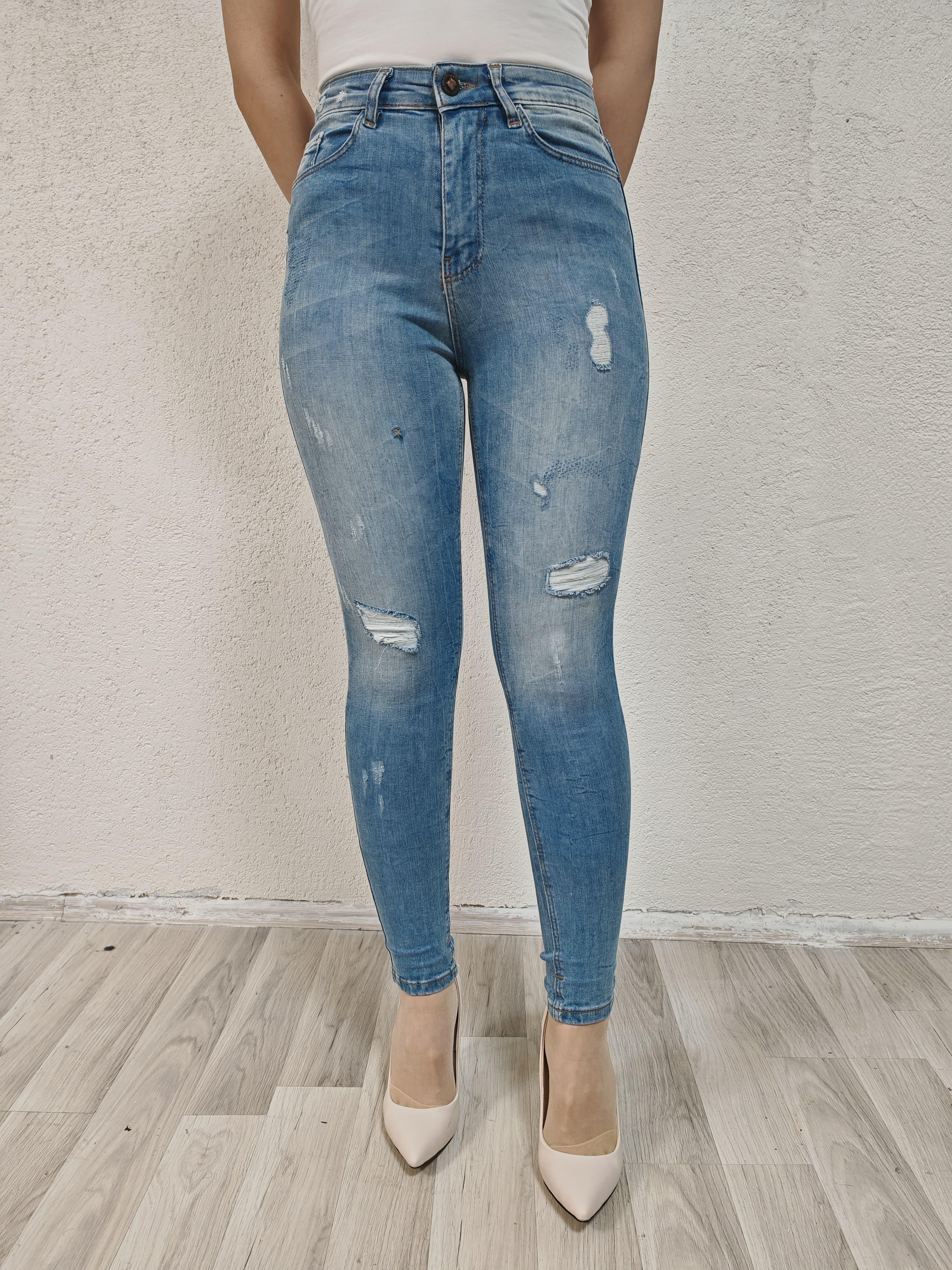 Mavi  lazer detay Slim Fit bayan jeans