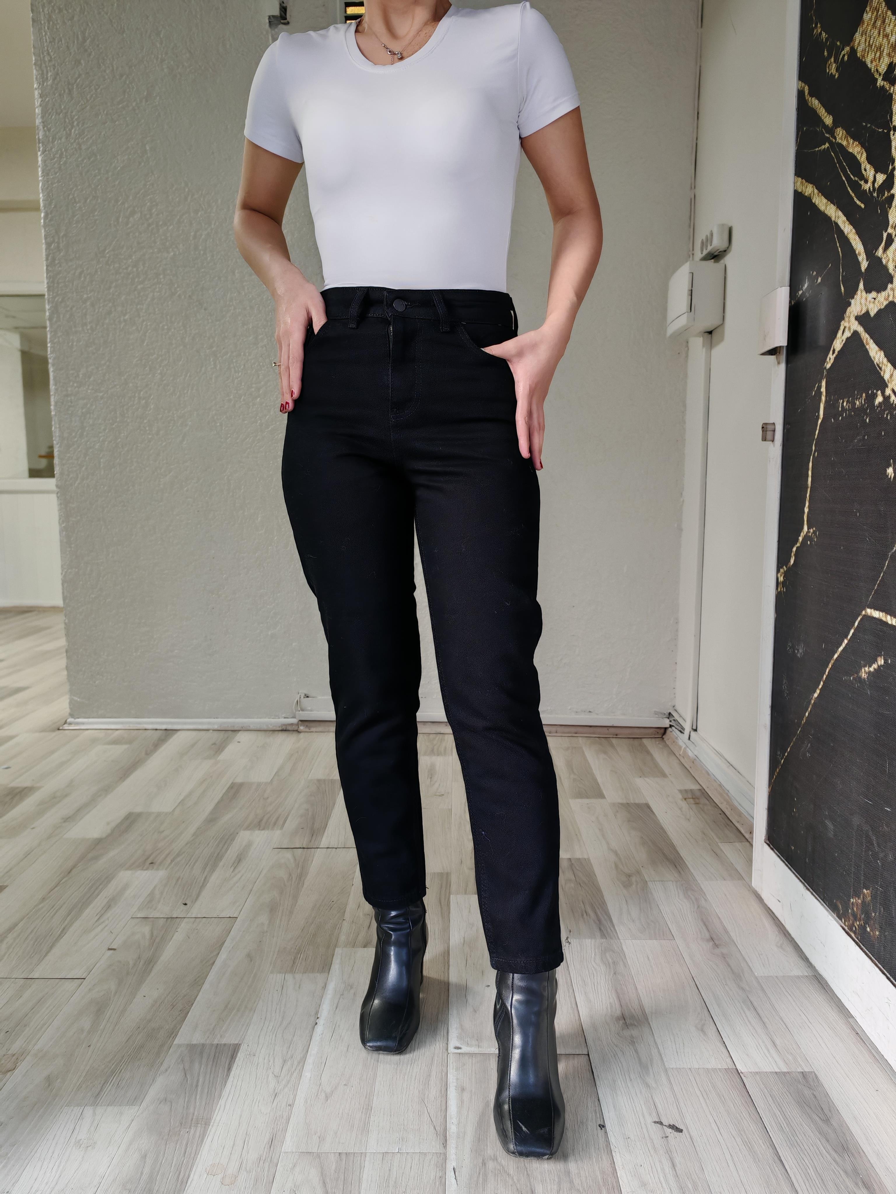 siyah kadın mom jean basic model pantolon 