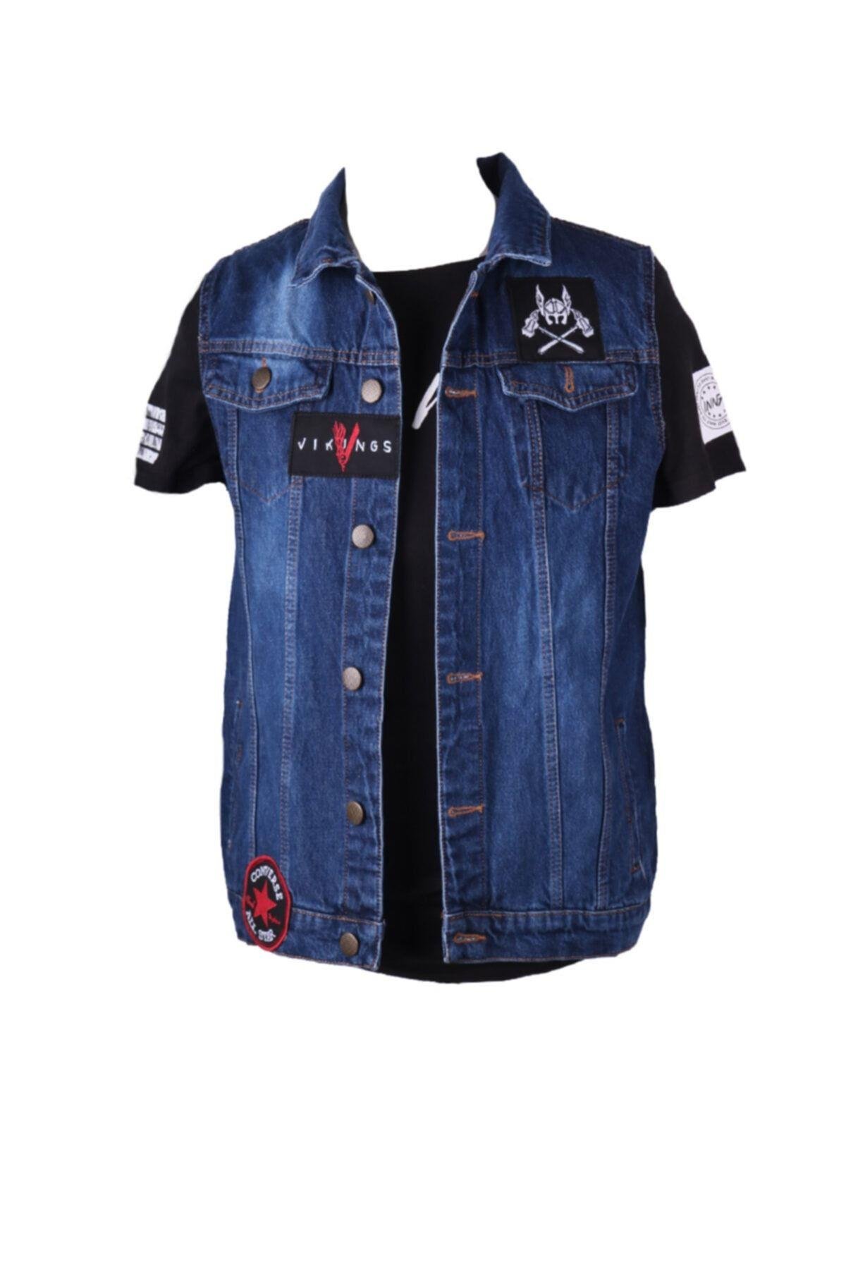 Vikings Jeans Erkek Denim Armalı Yelek Mavi Kot