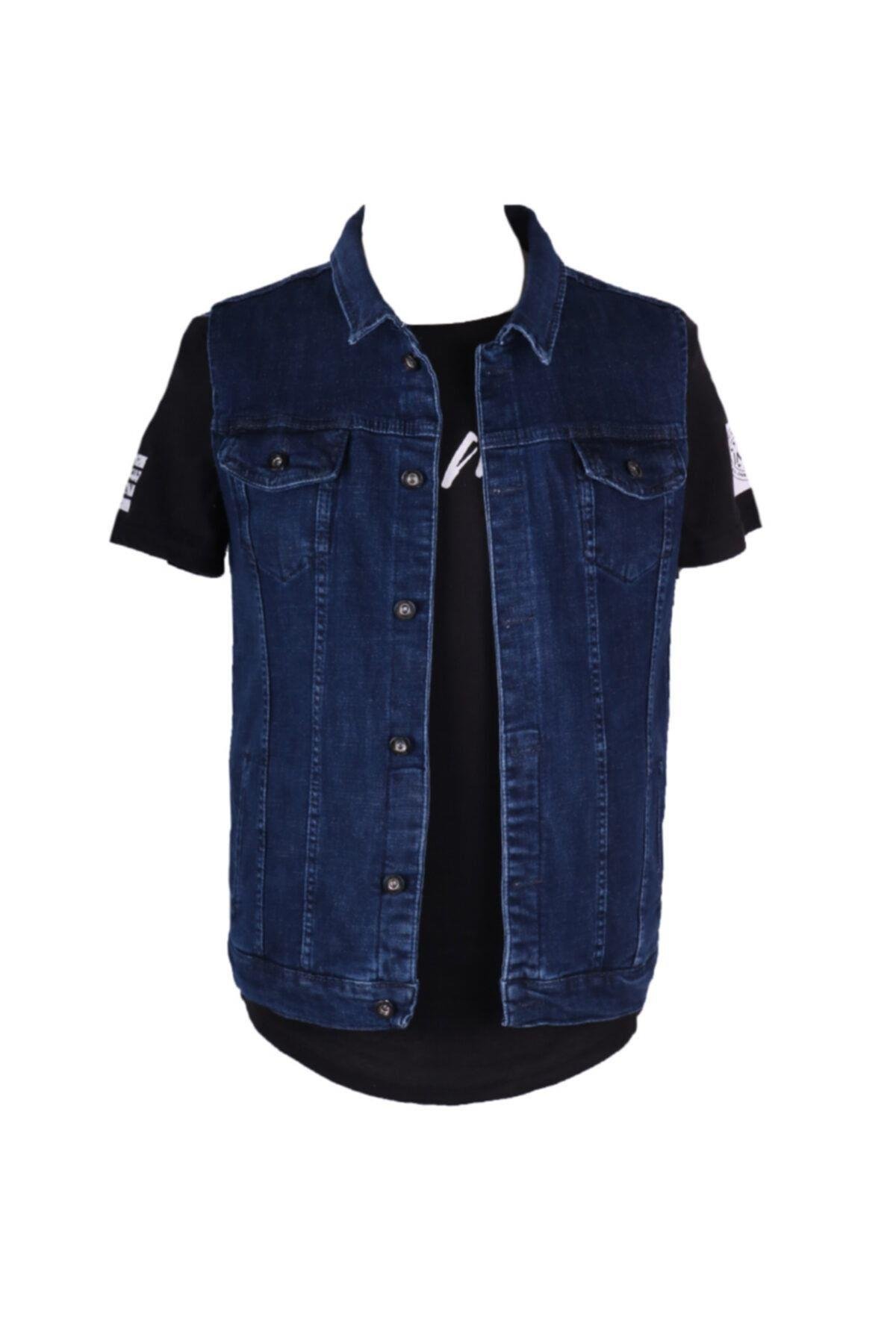 Vikings Jeans Erkek Denim Trend Yelek Mavi Kot