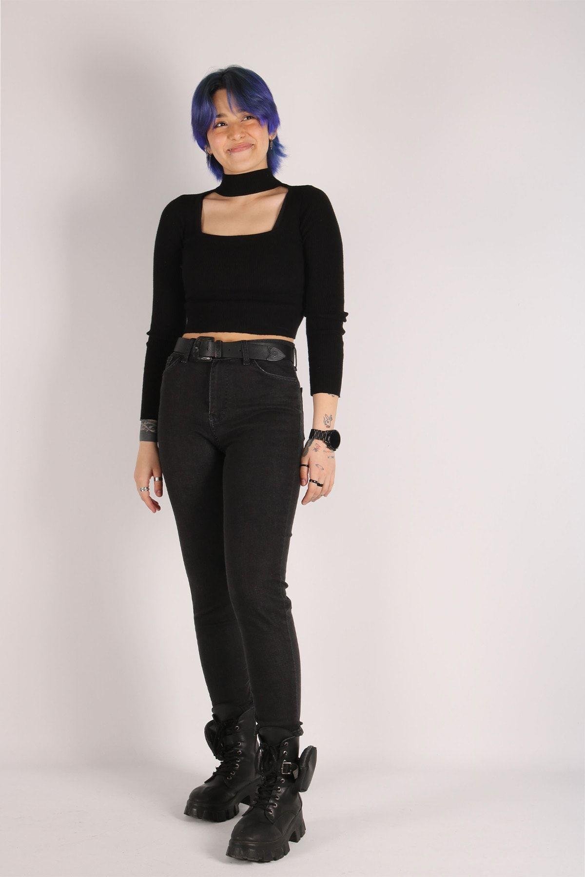 Yüksek Bel Jeans Kadın Slim Pantolon Denim Kumaş