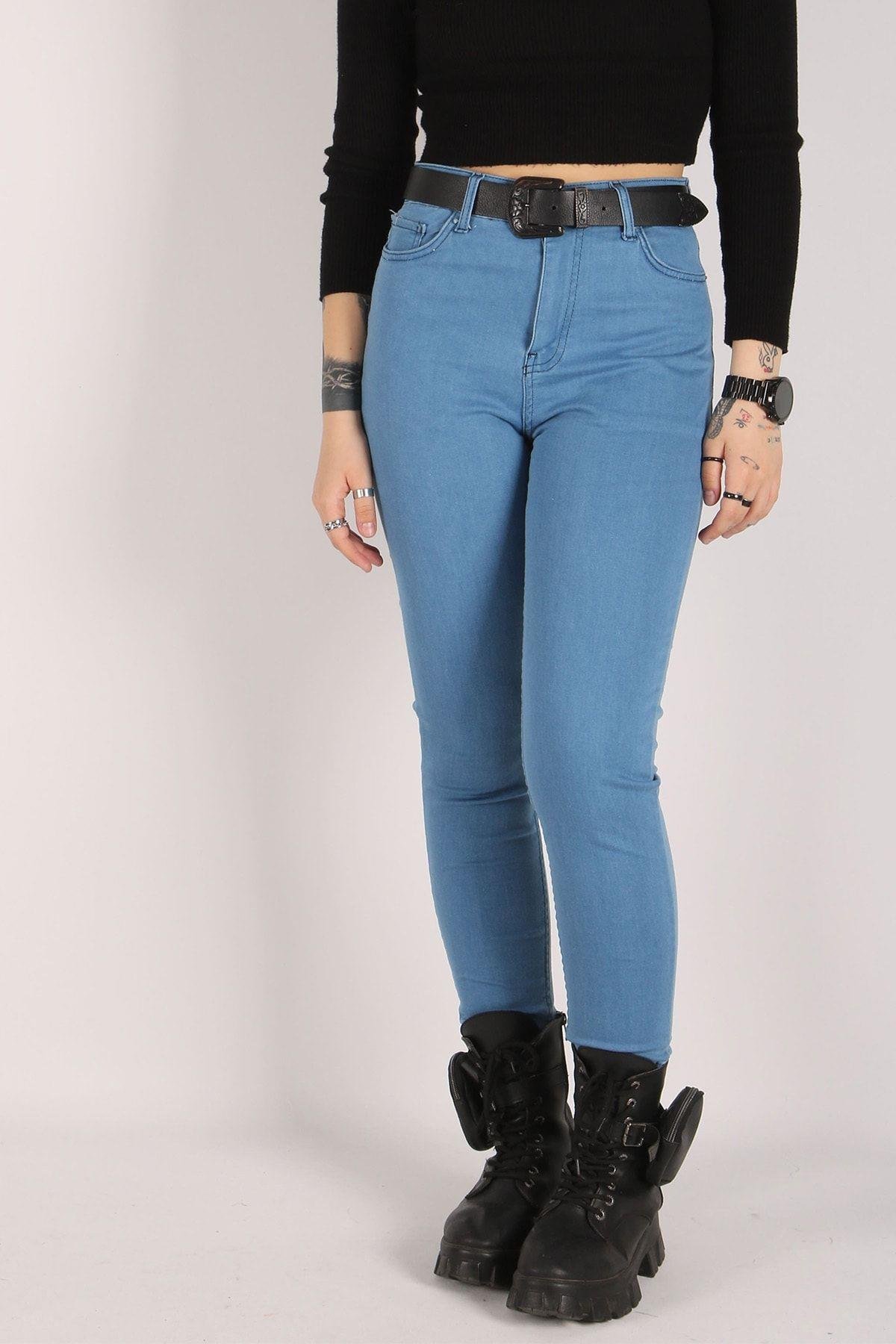 Yüksek Bel Jeans Kadın Slim Pantolon Denim Kumaş