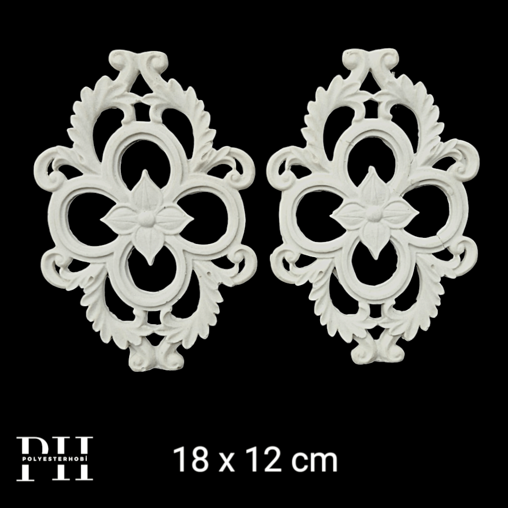 DA 412 - Polyester Aplik 2 Li Set Mobilya ve Dekor Tamamlayıcı Oyma Ham Obje