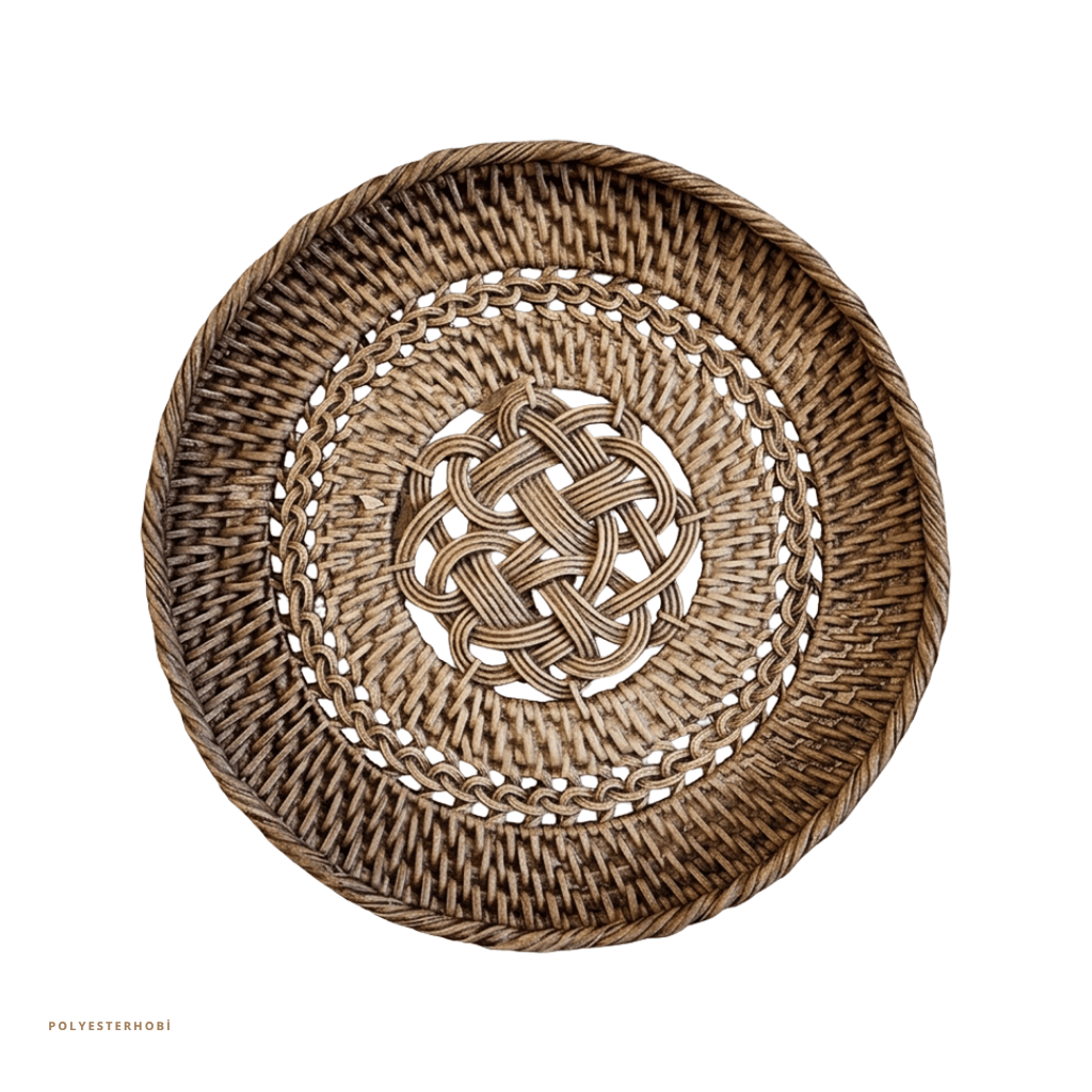 Dekoratif Bohem Tarz Hasır Görünümlü  Duvar Tabak 2 li Set  Ev ,Ofis Dekor Hediyelik Obje (23 X 23 cm)