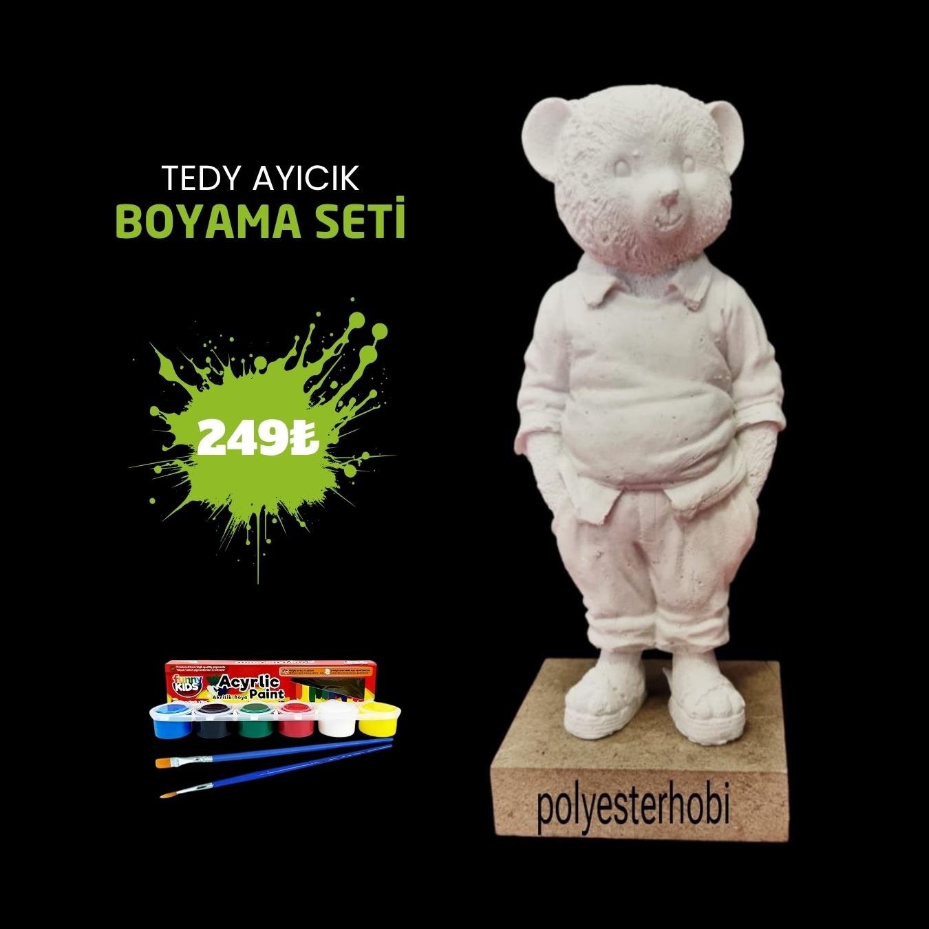 OB 2404 - Tedy Ayıcık Biblo Boyama Seti Ham Polyester Obje 
