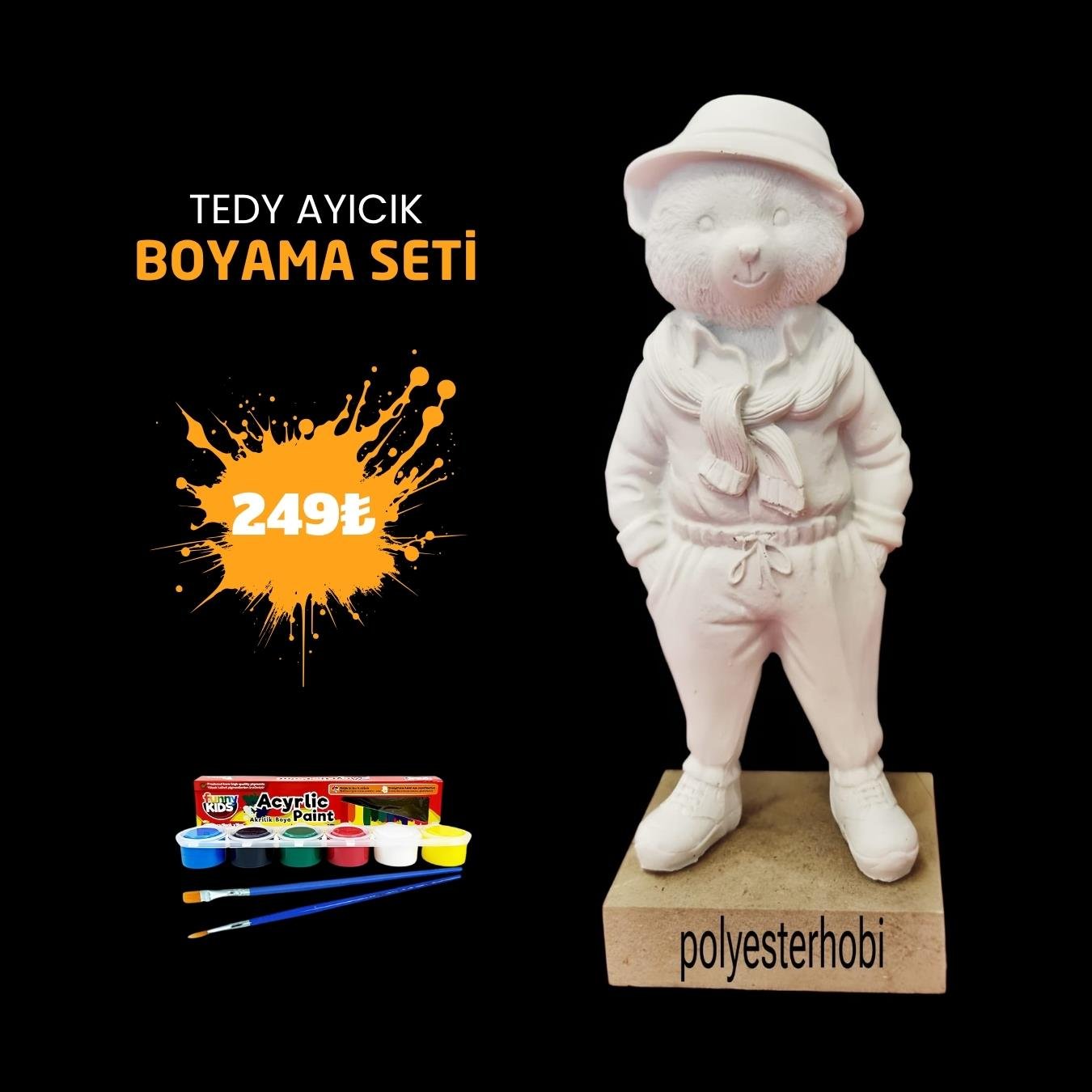 OB 2406 - Tedy Ayıcık Biblo Boyama Seti Ham Polyester Obje 