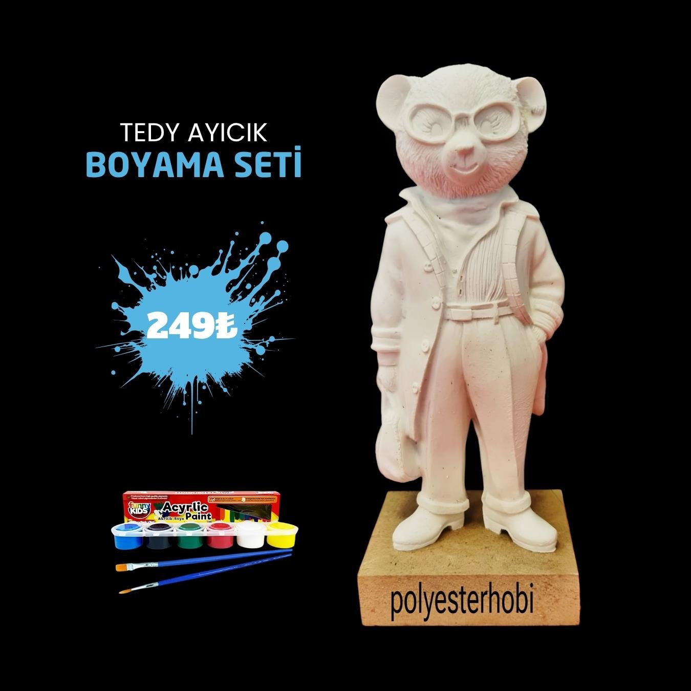 OB 2407 - Tedy Ayıcık Biblo Boyama Seti Ham Polyester Obje 