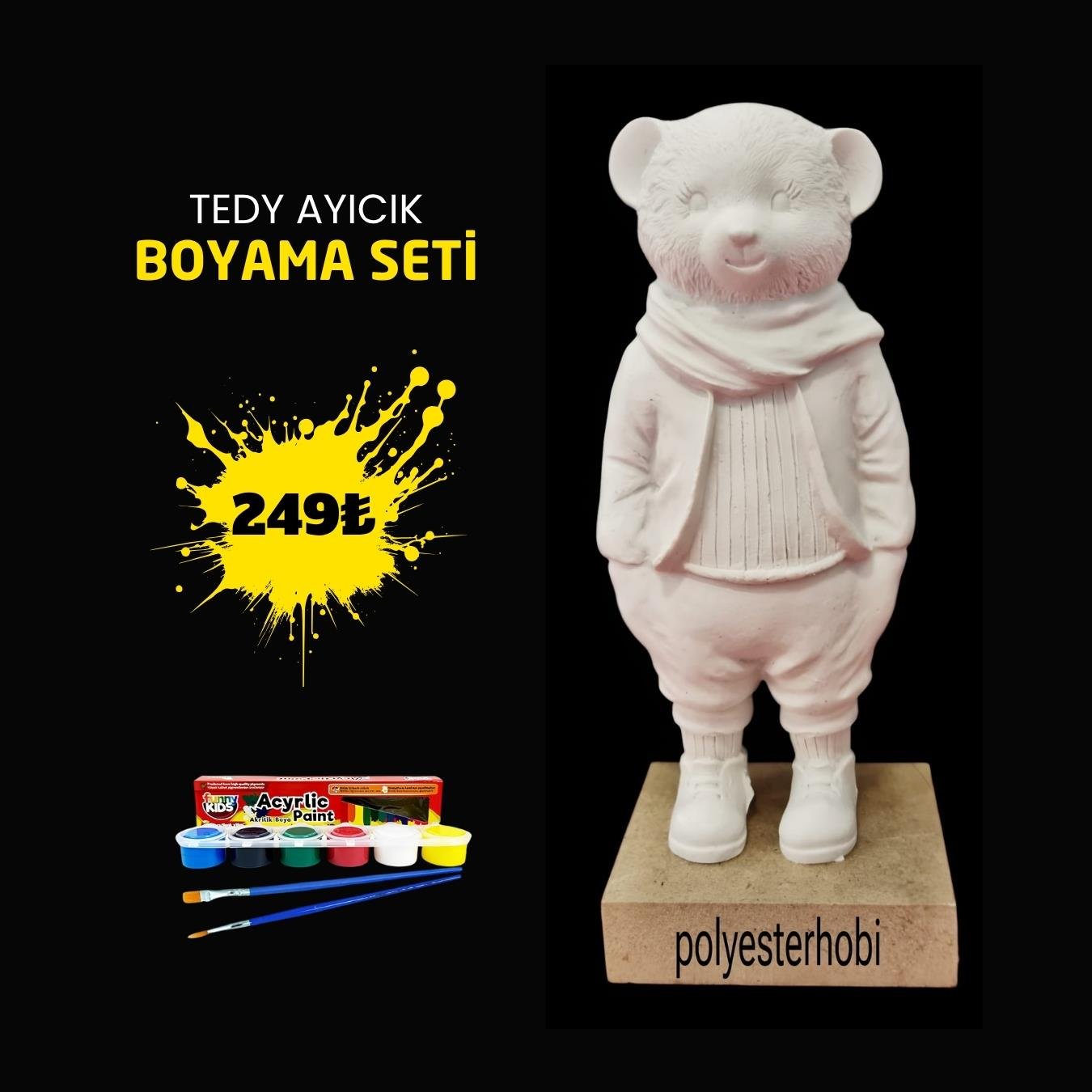 OB 2409 - Tedy Ayıcık Biblo Boyama Seti Ham Polyester Obje 