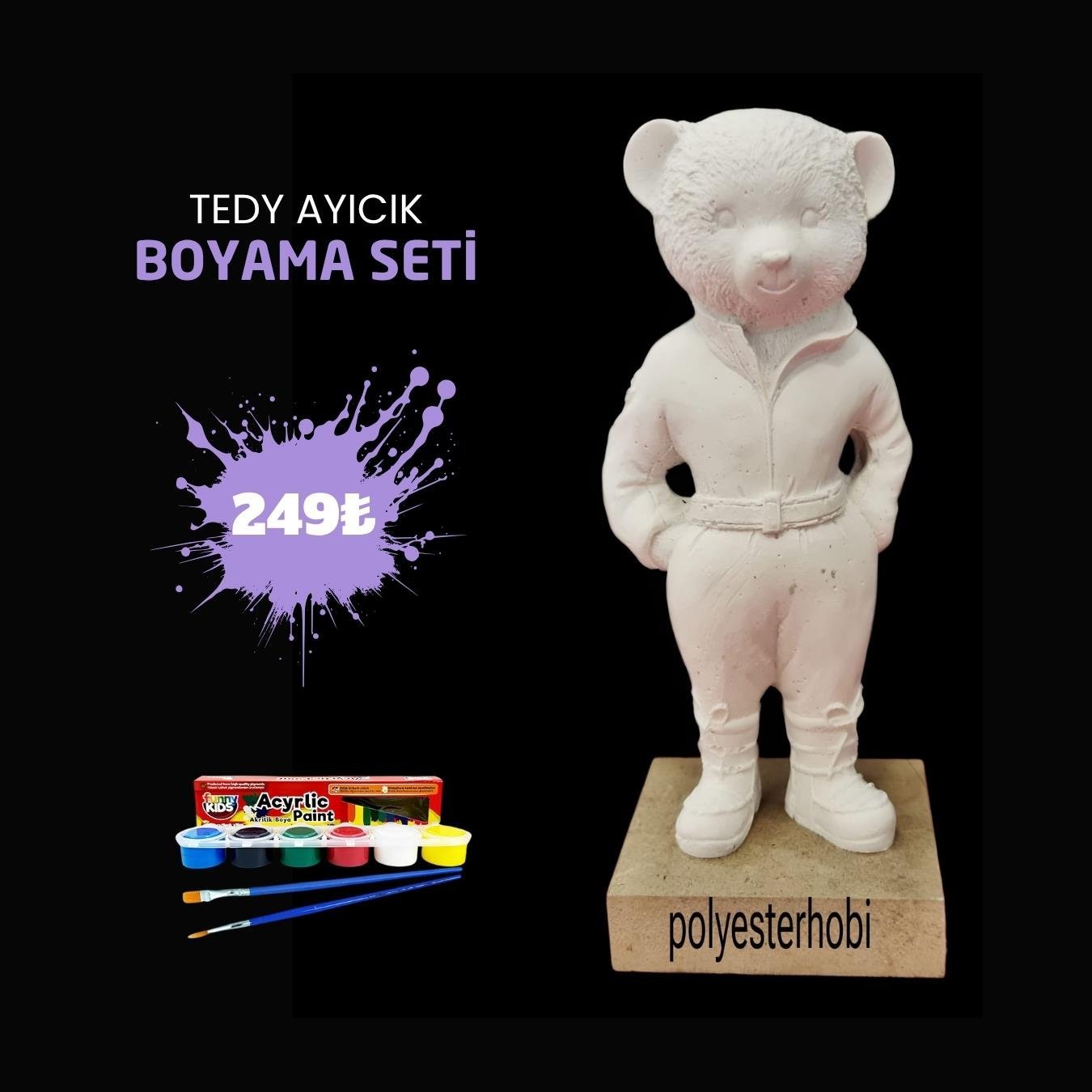 OB 2411 - Tedy Ayıcık Biblo Boyama Seti Ham Polyester Obje 