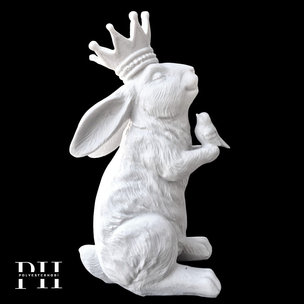 Ob 2634 - Tavşan Taçlı Biblo Ham Polyester Dekoratif Obje