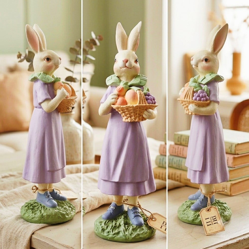 Ob 2643 - Sepetli Kız Tavşan Biblo Ham Polyester Dekoratif Obje 
