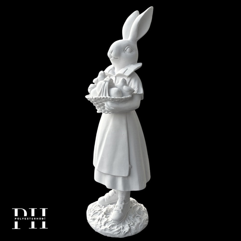 Ob 2643 - Sepetli Kız Tavşan Biblo Ham Polyester Dekoratif Obje 