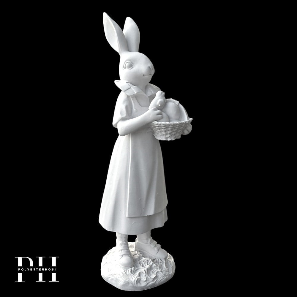 Ob 2643 - Sepetli Kız Tavşan Biblo Ham Polyester Dekoratif Obje 