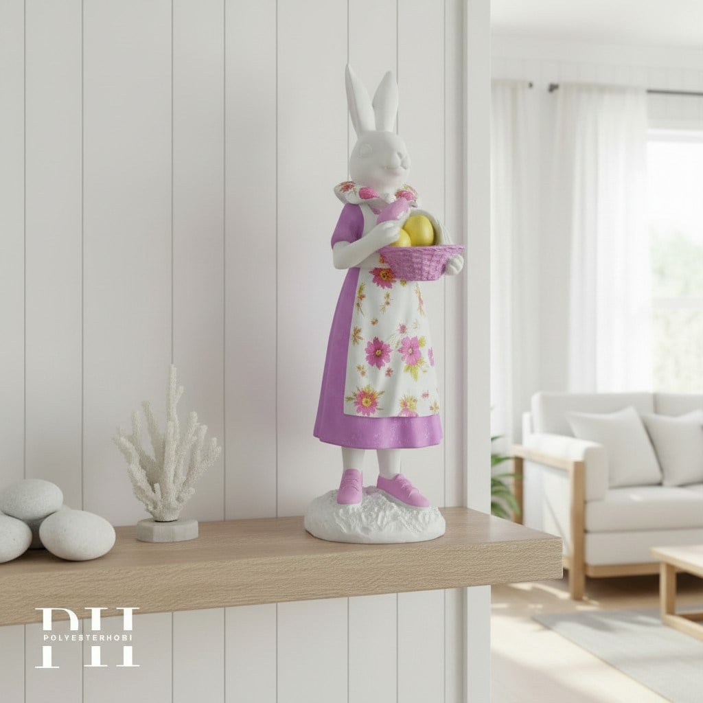 Ob 2643 - Sepetli Kız Tavşan Biblo Ham Polyester Dekoratif Obje 
