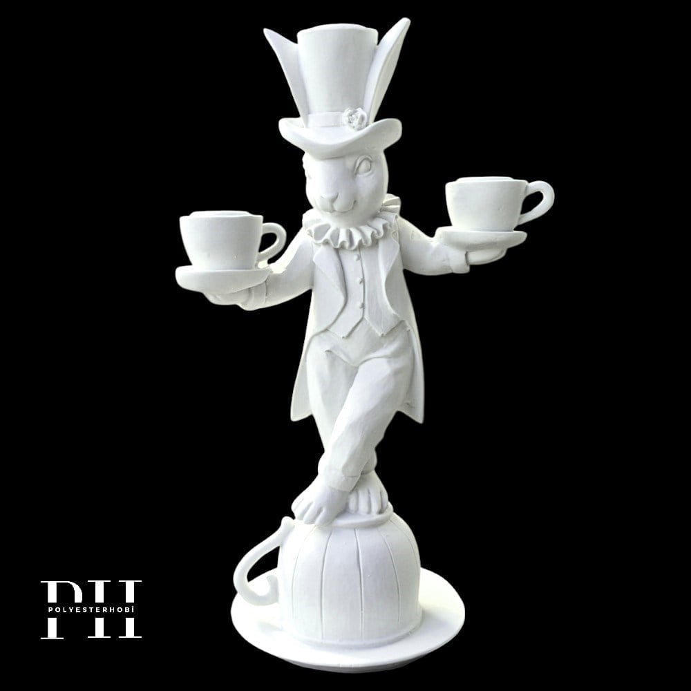 Ob 2647 - Fincanlı Alice Tavşan Detaylı Biblo Ham Polyester Dekoratif Obje 