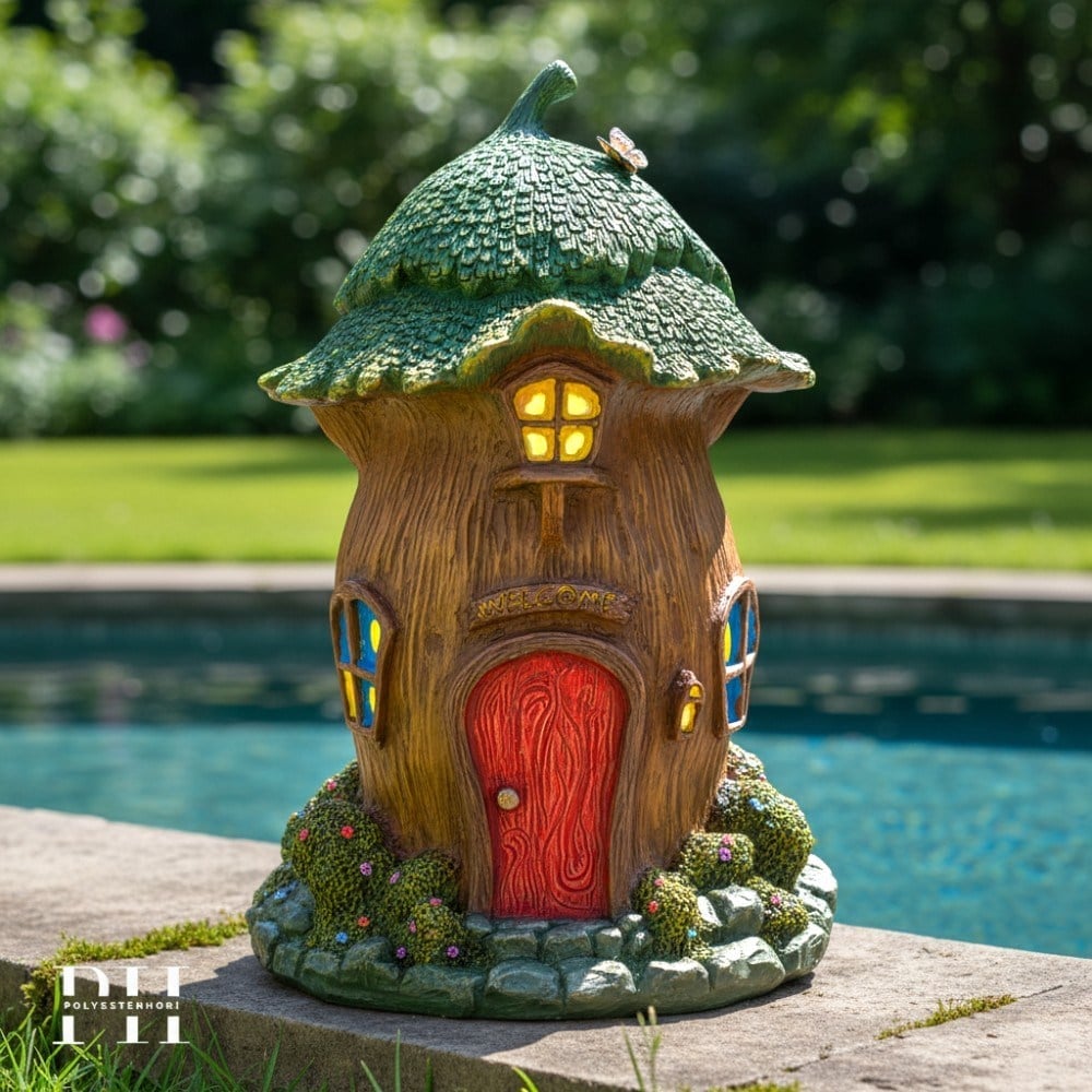 Ob 2689 - Sevimli  Hobbit Evi Biblo Ham Polyester Ev , Bahçe Dekoratif Obje