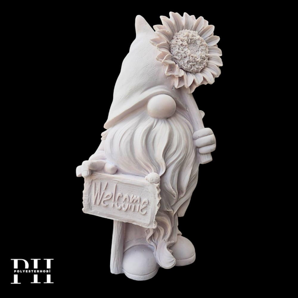 Ob 2699 - Ayçiçekli Cüce Heykel  Ham Polyester Ev ve  Bahçe Dekoratif Obje (32x20 cm)