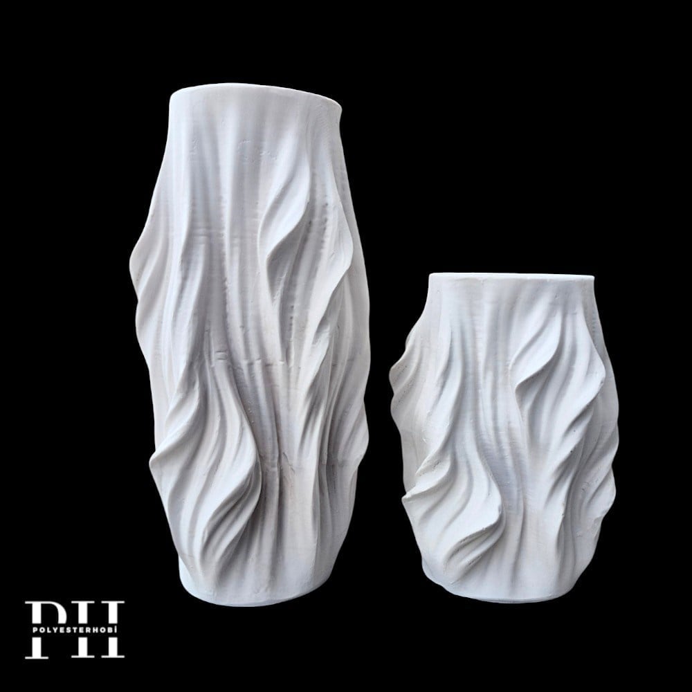 OB 2701 - Ağaç Desenli Saksı Büyük Boy Ham Polyester Dekoratif Obje (29 x 12 cm)