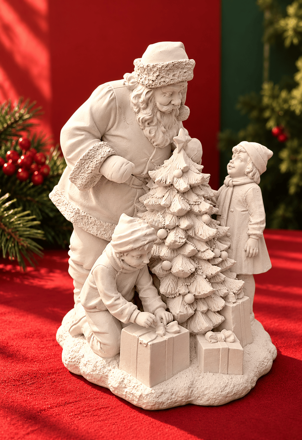 OB 2727 - Noel Baba Ve Çocuklar Biblo Heykel Ham Polyester Yılbaşı Obje