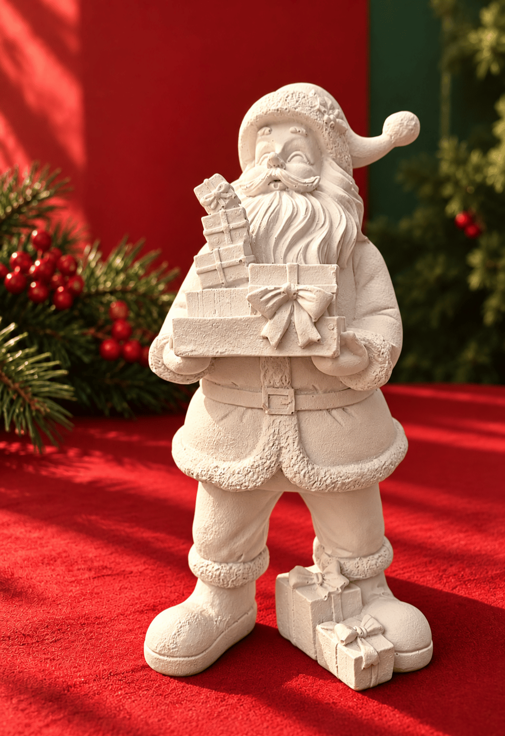 OB 2728 - Noel Baba Hediye Paketli Biblo Heykel Ham Polyester Yılbaşı Obje