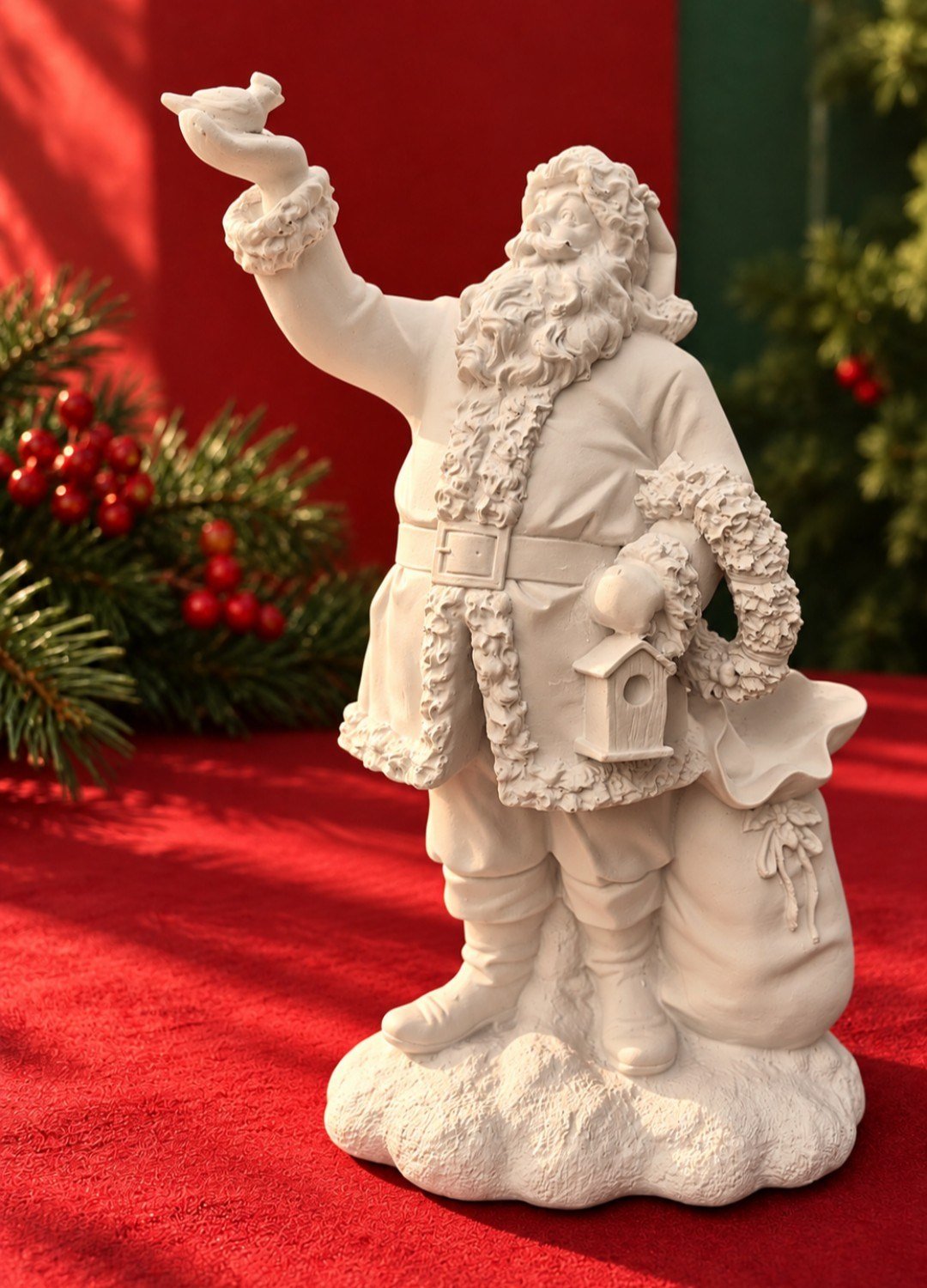 OB 2729 - Noel Baba Kuş Detaylı Biblo Heykel Ham Polyester Yılbaşı Obje