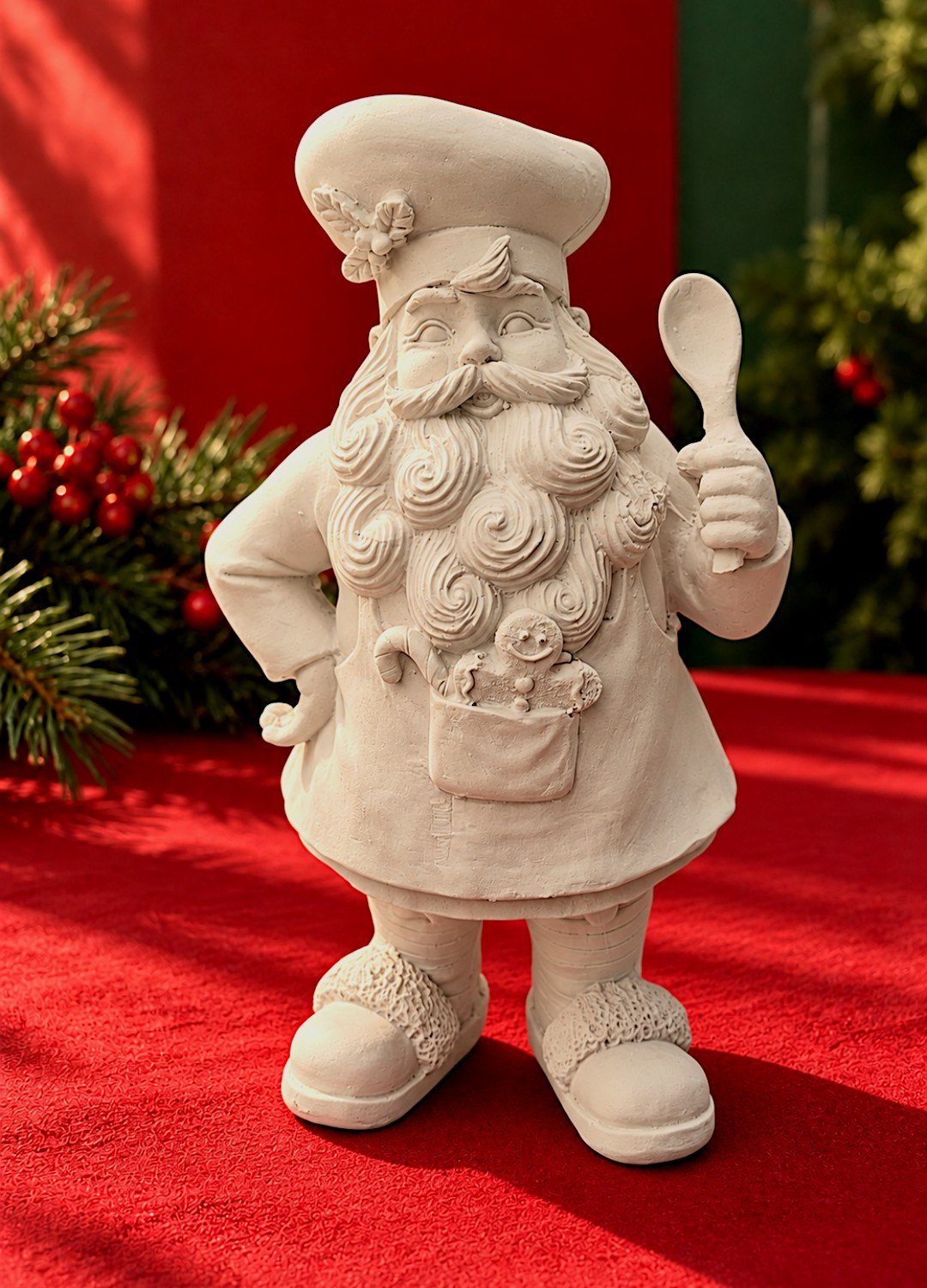 OB 2737 - Kaşıklı Aşçı Noel Baba Biblo Heykel Ham Polyester Yılbaşı Dekoratif Obje